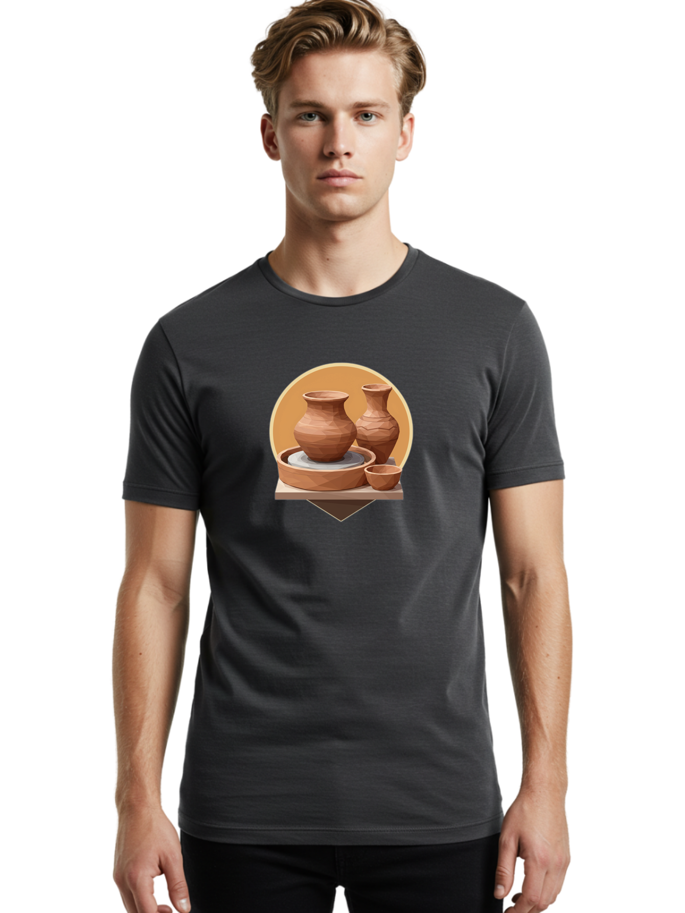 Pottery Men'S Graphic Tee, 100% Cotton, Comfortable Casual Summer Wear, Machine Washable, Pottery Wheel, Clay Pots, Ceramics, Handmade, Terracotta, Craftsmanship, Artisanal, Vase, Bowl, Creative Process, Clay Modeling Bab256