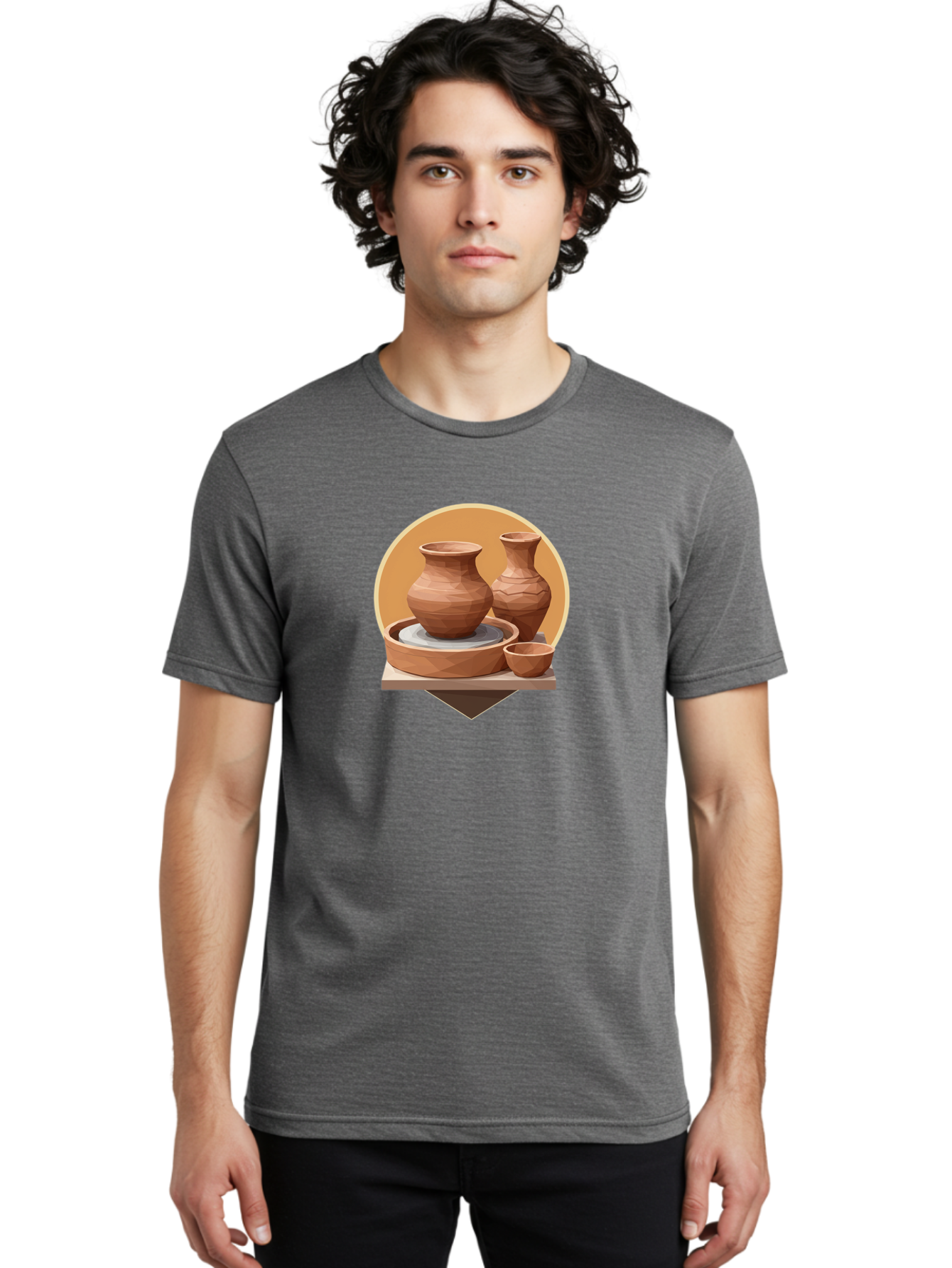 Pottery Men'S Graphic Tee, 100% Cotton, Comfortable Casual Summer Wear, Machine Washable, Pottery Wheel, Clay Pots, Ceramics, Handmade, Terracotta, Craftsmanship, Artisanal, Vase, Bowl, Creative Process, Clay Modeling Bab256