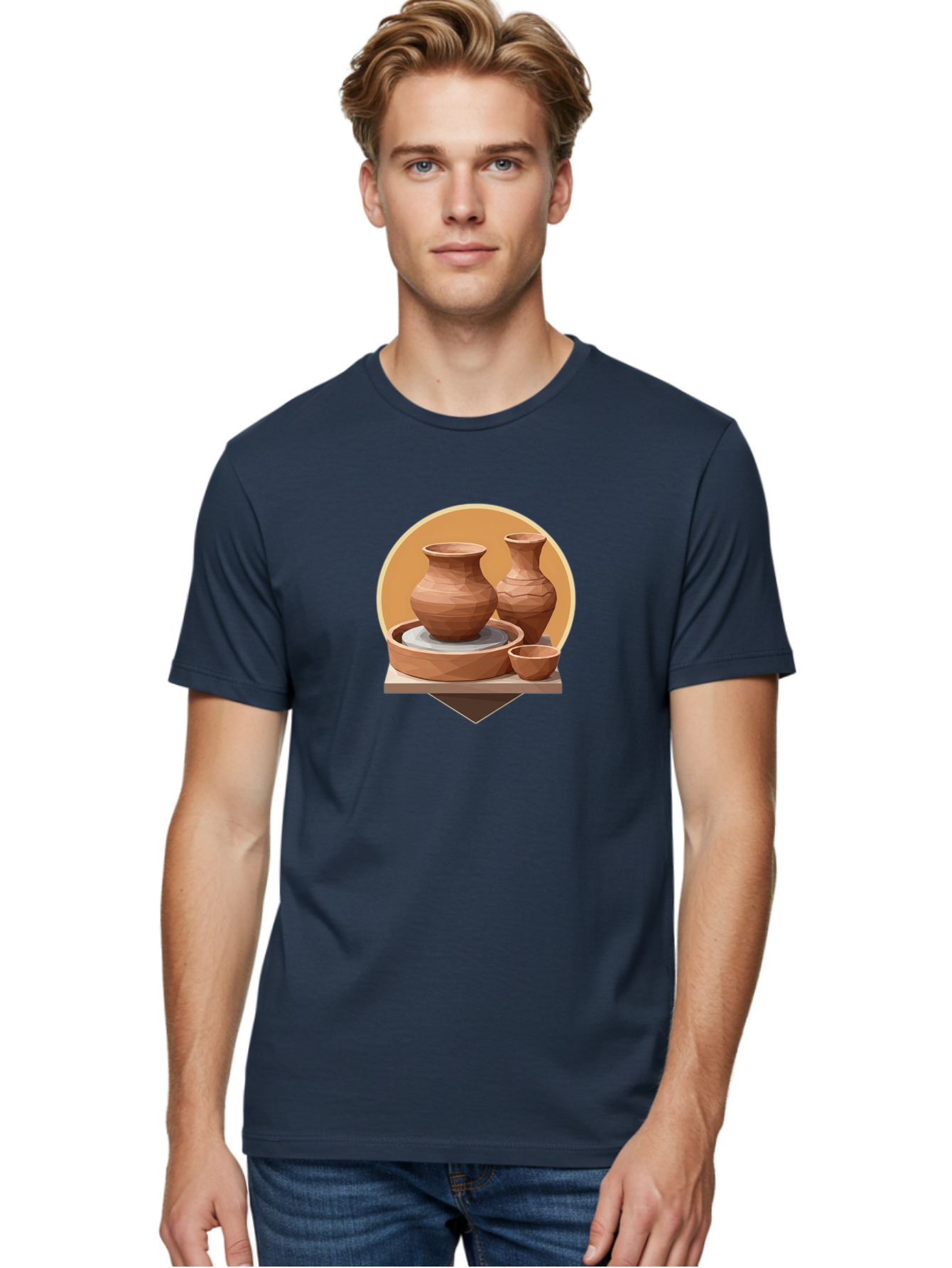 Pottery Men'S Graphic Tee, 100% Cotton, Comfortable Casual Summer Wear, Machine Washable, Pottery Wheel, Clay Pots, Ceramics, Handmade, Terracotta, Craftsmanship, Artisanal, Vase, Bowl, Creative Process, Clay Modeling Bab256