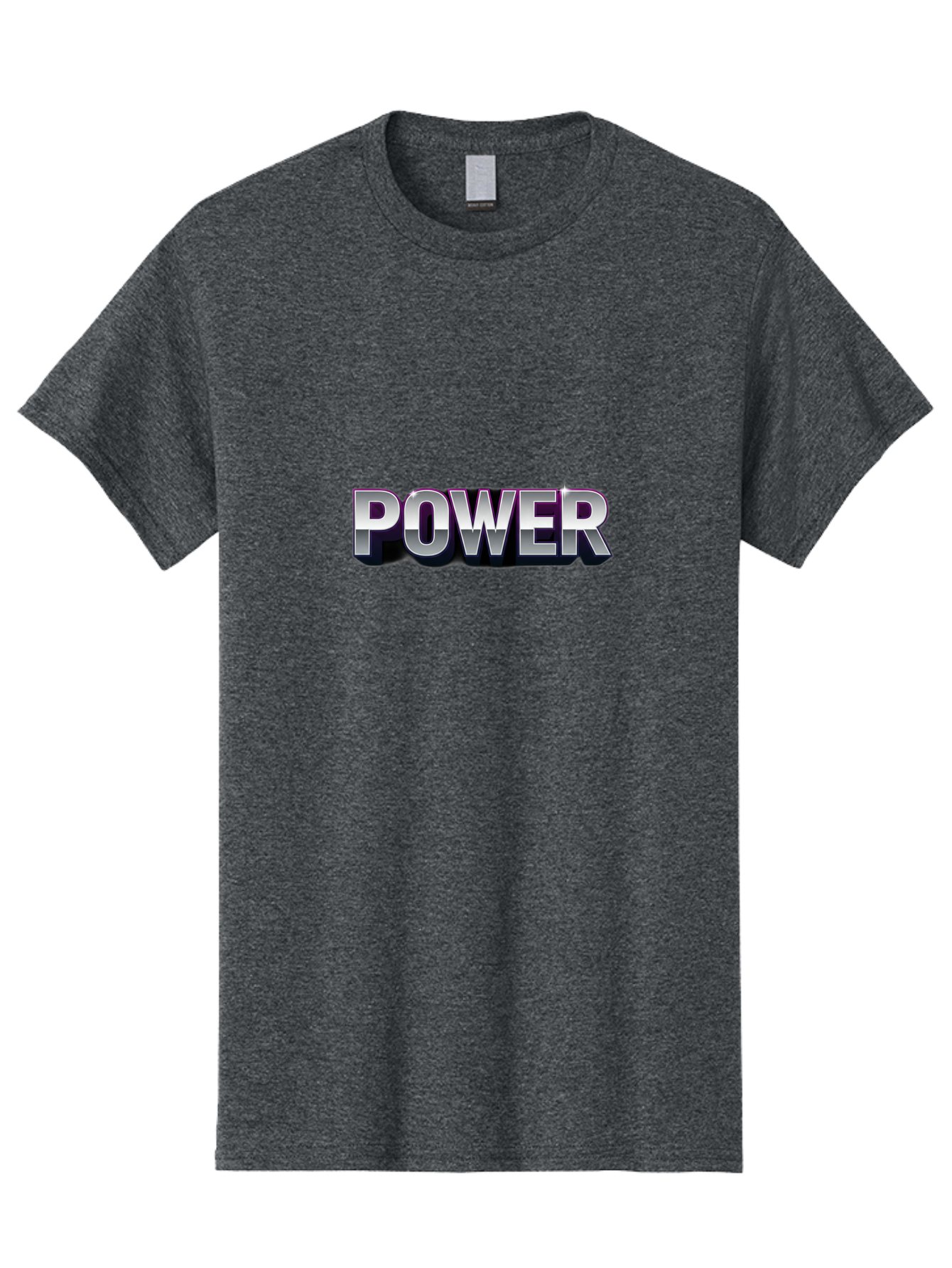 Power Men'S Graphic Tee, 100% Cotton, Comfortable Casual Summer Wear, Machine Washable, Power, Strength, Energy, Bold Font, Silver Text, 3D Effect, Chrome Finish, Motivational, Empowerment, Energy Boost Bab257