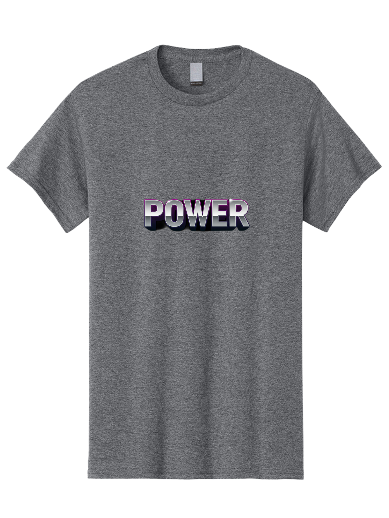 Power Men'S Graphic Tee, 100% Cotton, Comfortable Casual Summer Wear, Machine Washable, Power, Strength, Energy, Bold Font, Silver Text, 3D Effect, Chrome Finish, Motivational, Empowerment, Energy Boost Bab257
