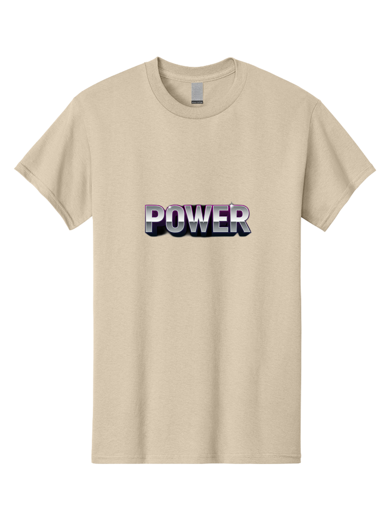 Power Men'S Graphic Tee, 100% Cotton, Comfortable Casual Summer Wear, Machine Washable, Power, Strength, Energy, Bold Font, Silver Text, 3D Effect, Chrome Finish, Motivational, Empowerment, Energy Boost Bab257