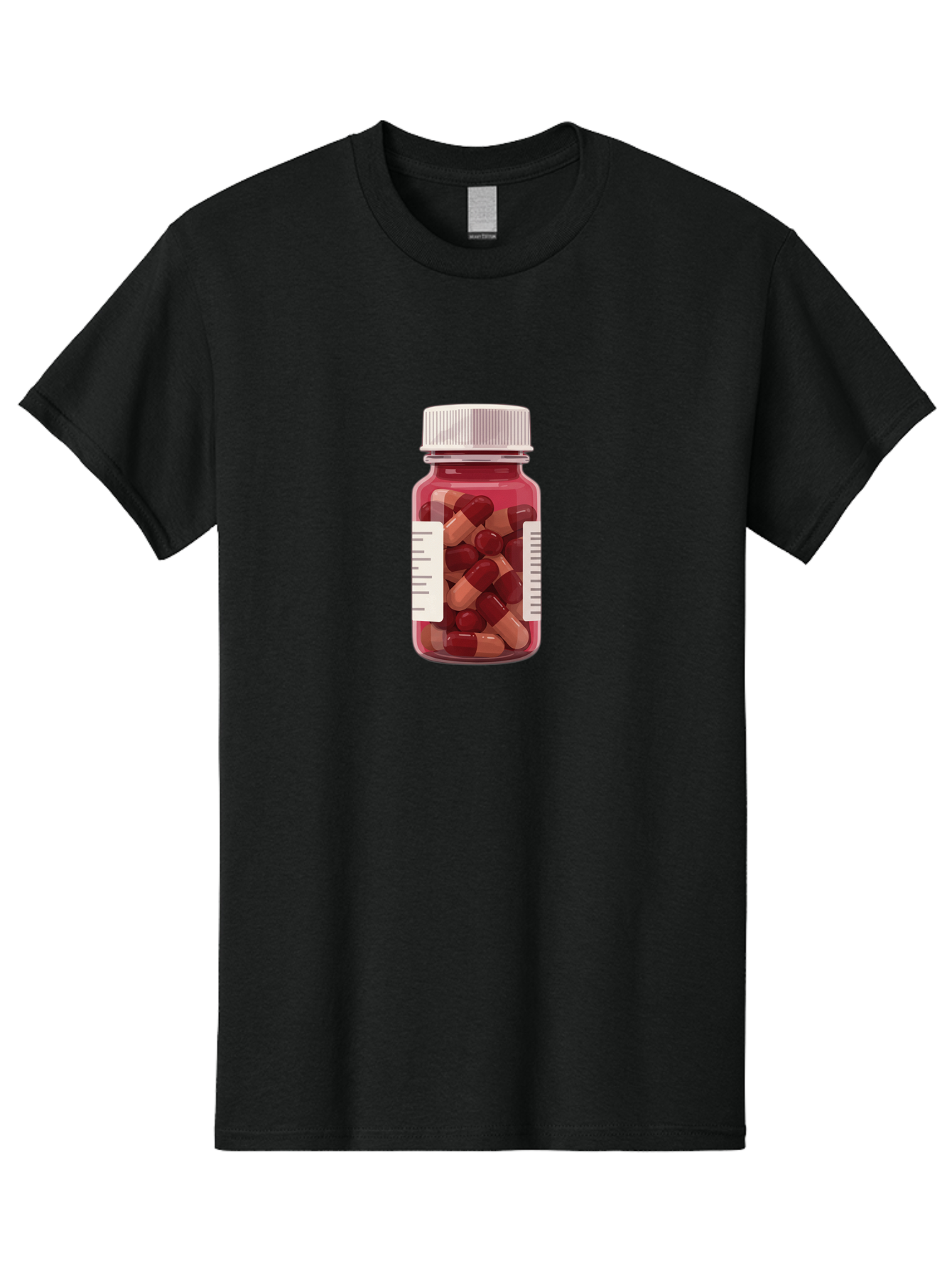 Prescription-Bottle Men'S Graphic Tee, 100% Cotton, Comfortable Casual Summer Wear, Machine Washable, Prescription Medication, Pharmaceuticals, Pill Bottle, Red And Beige Capsules, Medicine Container, Healthcare Supplements, Dietary Pills Bab258
