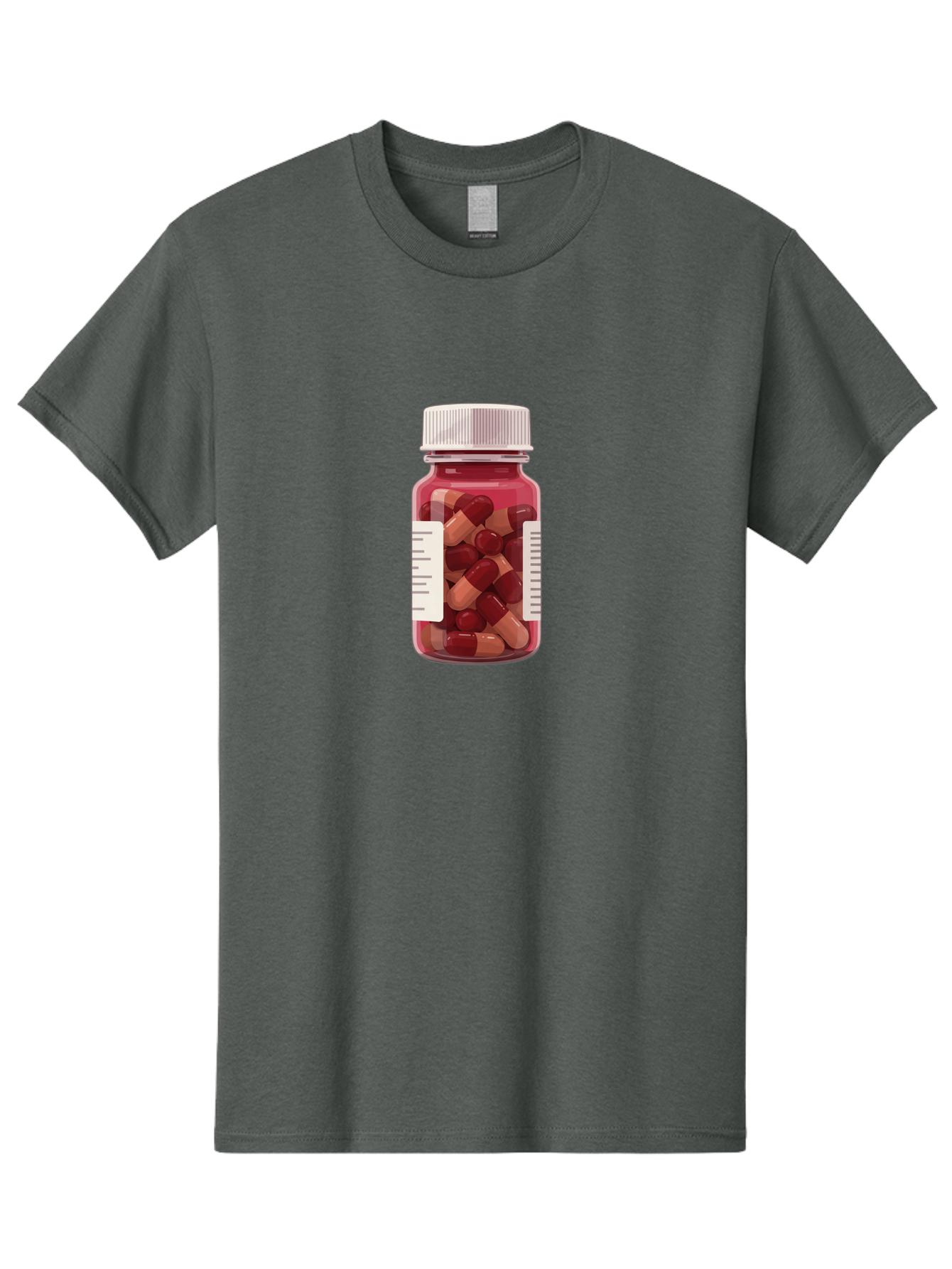 Prescription-Bottle Men'S Graphic Tee, 100% Cotton, Comfortable Casual Summer Wear, Machine Washable, Prescription Medication, Pharmaceuticals, Pill Bottle, Red And Beige Capsules, Medicine Container, Healthcare Supplements, Dietary Pills Bab258