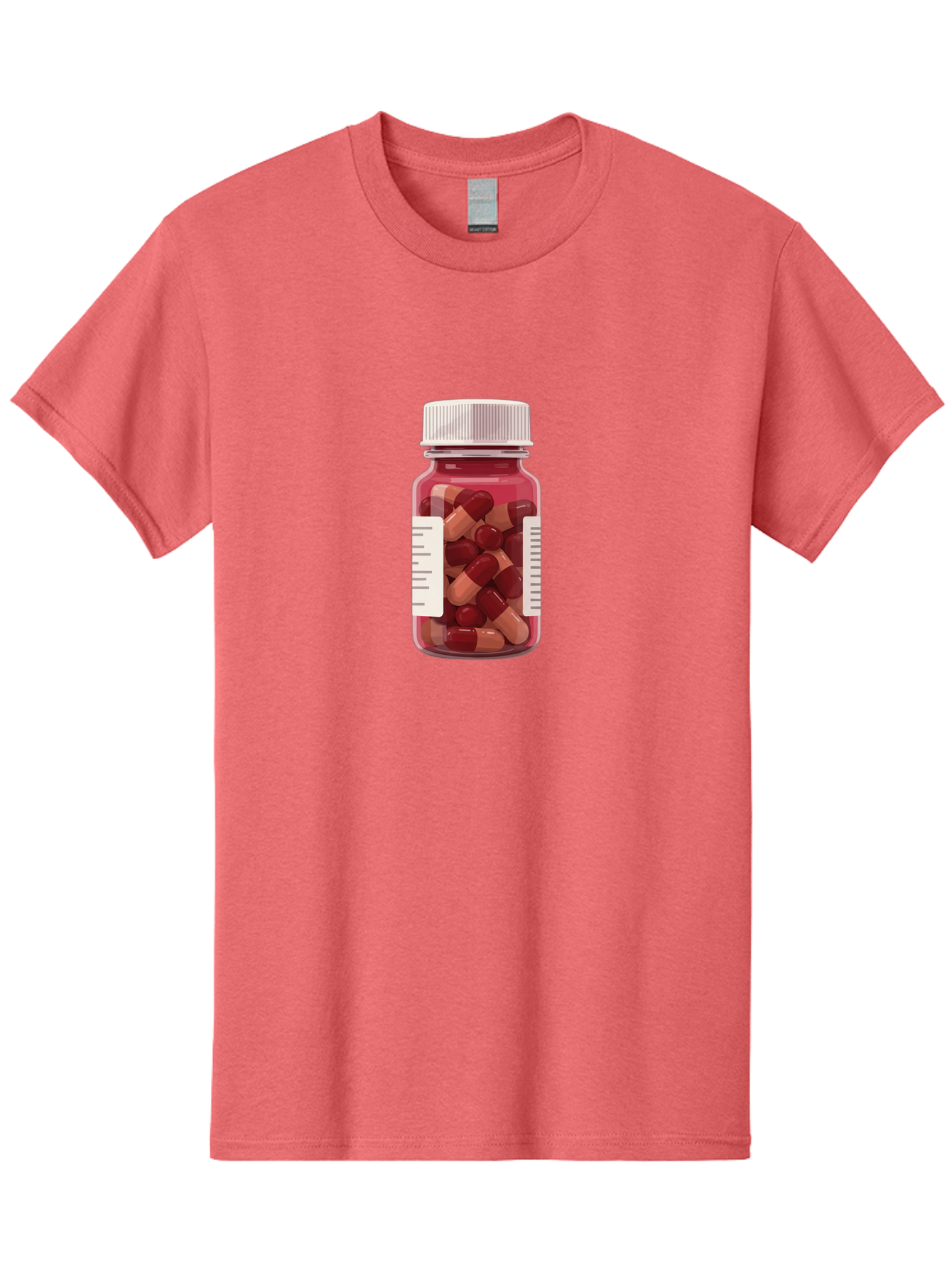 Prescription-Bottle Men'S Graphic Tee, 100% Cotton, Comfortable Casual Summer Wear, Machine Washable, Prescription Medication, Pharmaceuticals, Pill Bottle, Red And Beige Capsules, Medicine Container, Healthcare Supplements, Dietary Pills Bab258
