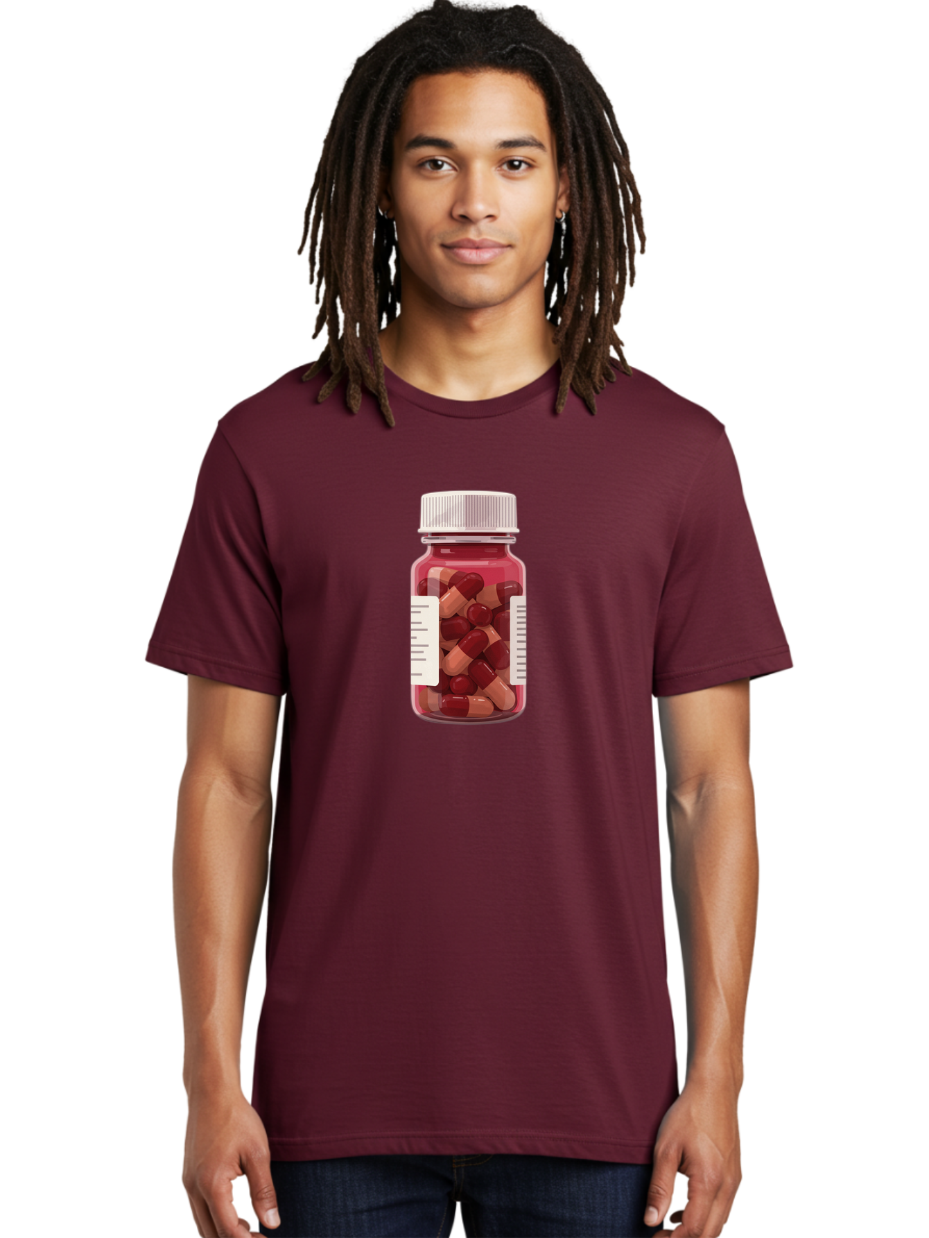 Prescription-Bottle Men'S Graphic Tee, 100% Cotton, Comfortable Casual Summer Wear, Machine Washable, Prescription Medication, Pharmaceuticals, Pill Bottle, Red And Beige Capsules, Medicine Container, Healthcare Supplements, Dietary Pills Bab258
