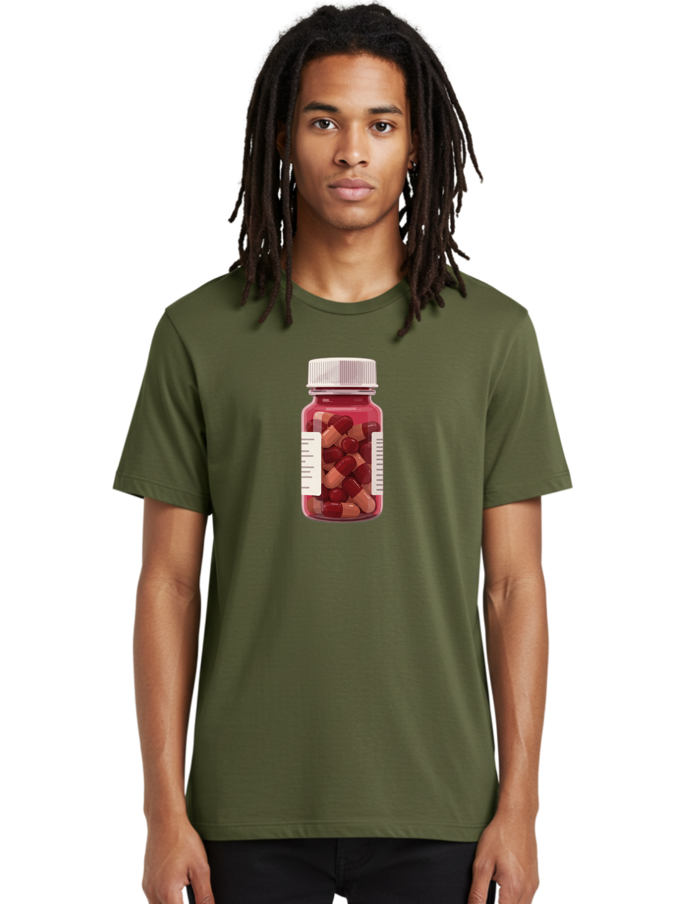 Prescription-Bottle Men'S Graphic Tee, 100% Cotton, Comfortable Casual Summer Wear, Machine Washable, Prescription Medication, Pharmaceuticals, Pill Bottle, Red And Beige Capsules, Medicine Container, Healthcare Supplements, Dietary Pills Bab258