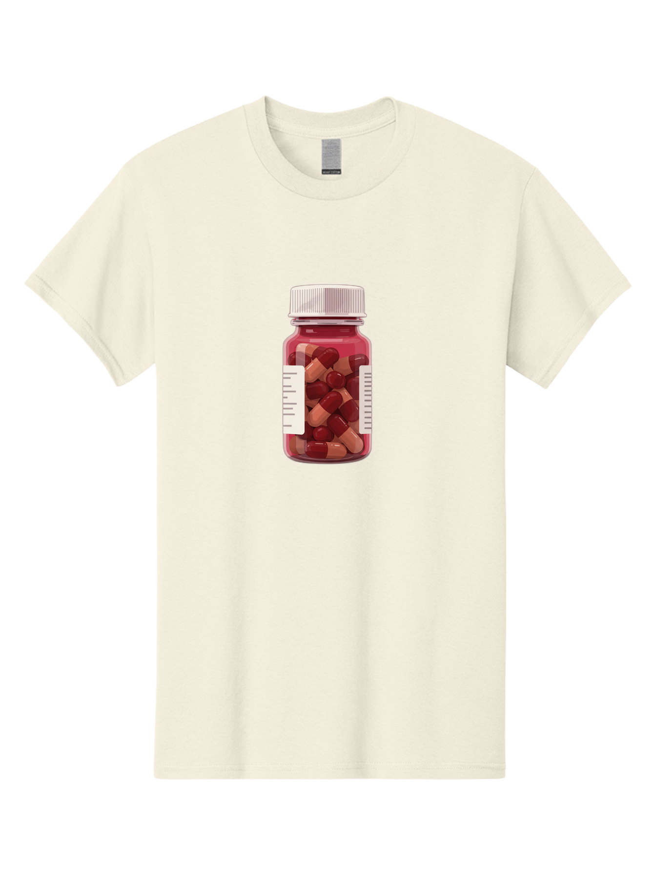 Prescription-Bottle Men'S Graphic Tee, 100% Cotton, Comfortable Casual Summer Wear, Machine Washable, Prescription Medication, Pharmaceuticals, Pill Bottle, Red And Beige Capsules, Medicine Container, Healthcare Supplements, Dietary Pills Bab258
