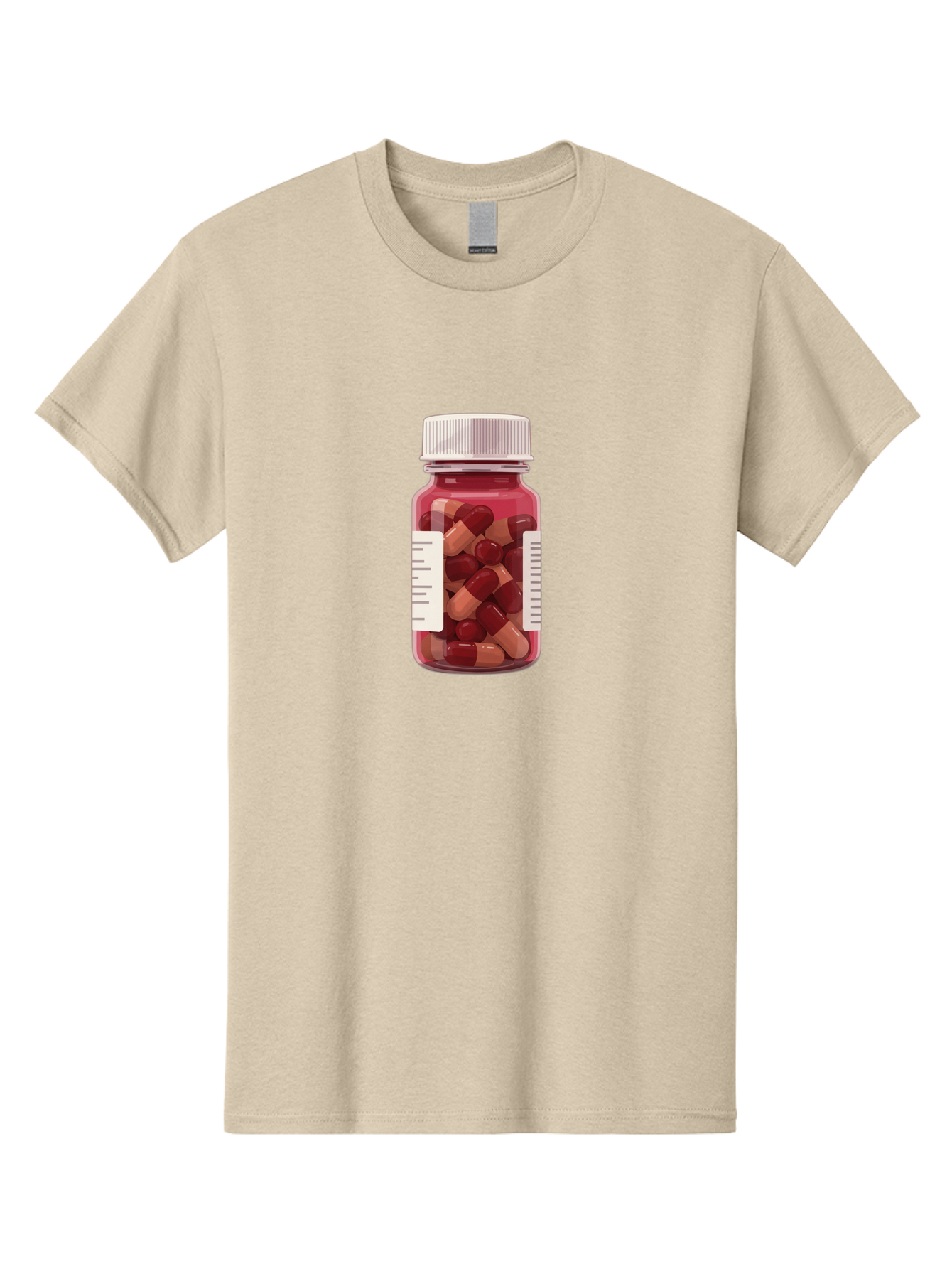 Prescription-Bottle Men'S Graphic Tee, 100% Cotton, Comfortable Casual Summer Wear, Machine Washable, Prescription Medication, Pharmaceuticals, Pill Bottle, Red And Beige Capsules, Medicine Container, Healthcare Supplements, Dietary Pills Bab258