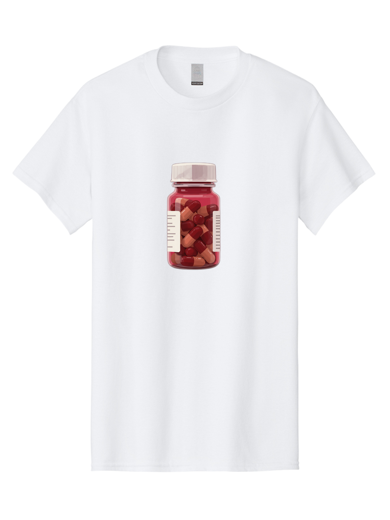 Prescription-Bottle Men'S Graphic Tee, 100% Cotton, Comfortable Casual Summer Wear, Machine Washable, Prescription Medication, Pharmaceuticals, Pill Bottle, Red And Beige Capsules, Medicine Container, Healthcare Supplements, Dietary Pills Bab258