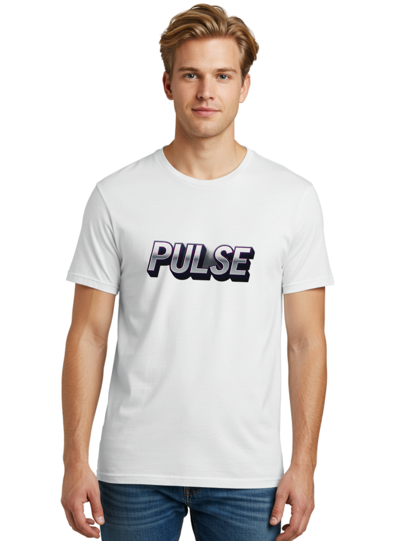 Pulse Men'S Graphic Tee, 100% Cotton, Comfortable Casual Summer Wear, Machine Washable, Pulse, Energy Boost, Vibrant Feel, Modern Typography, Dynamic Design, 3D Text Effect, Bold Font, Energetic Vibe Bab259