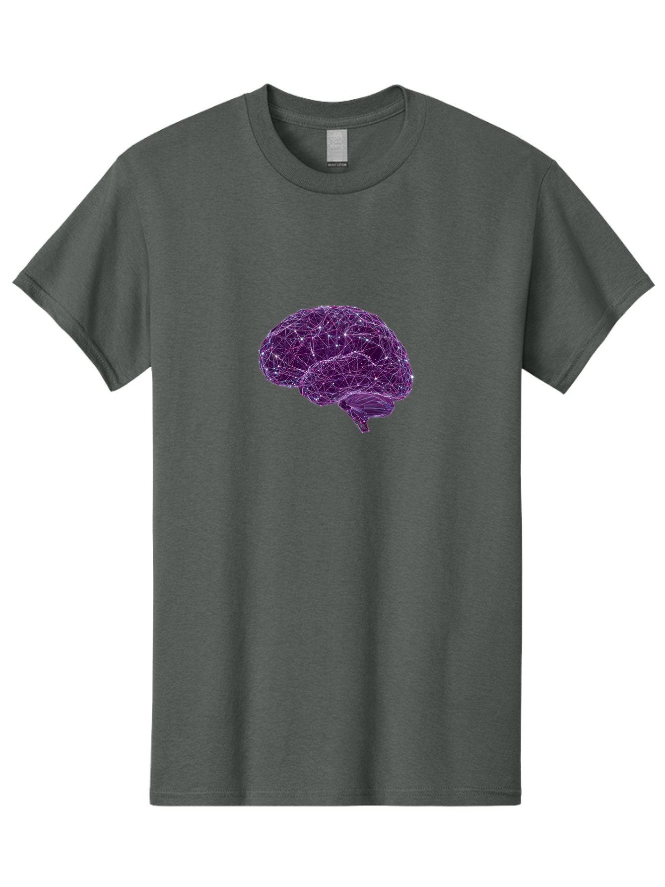 Purple-Brain Men'S Graphic Tee, 100% Cotton, Comfortable Casual Summer Wear, Machine Washable, Digital Brain, Futuristic, Artificial Intelligence, 3D Rendering, Low Poly, Geometric, Neural Connections, Cognitive Function, Technology, Bab261