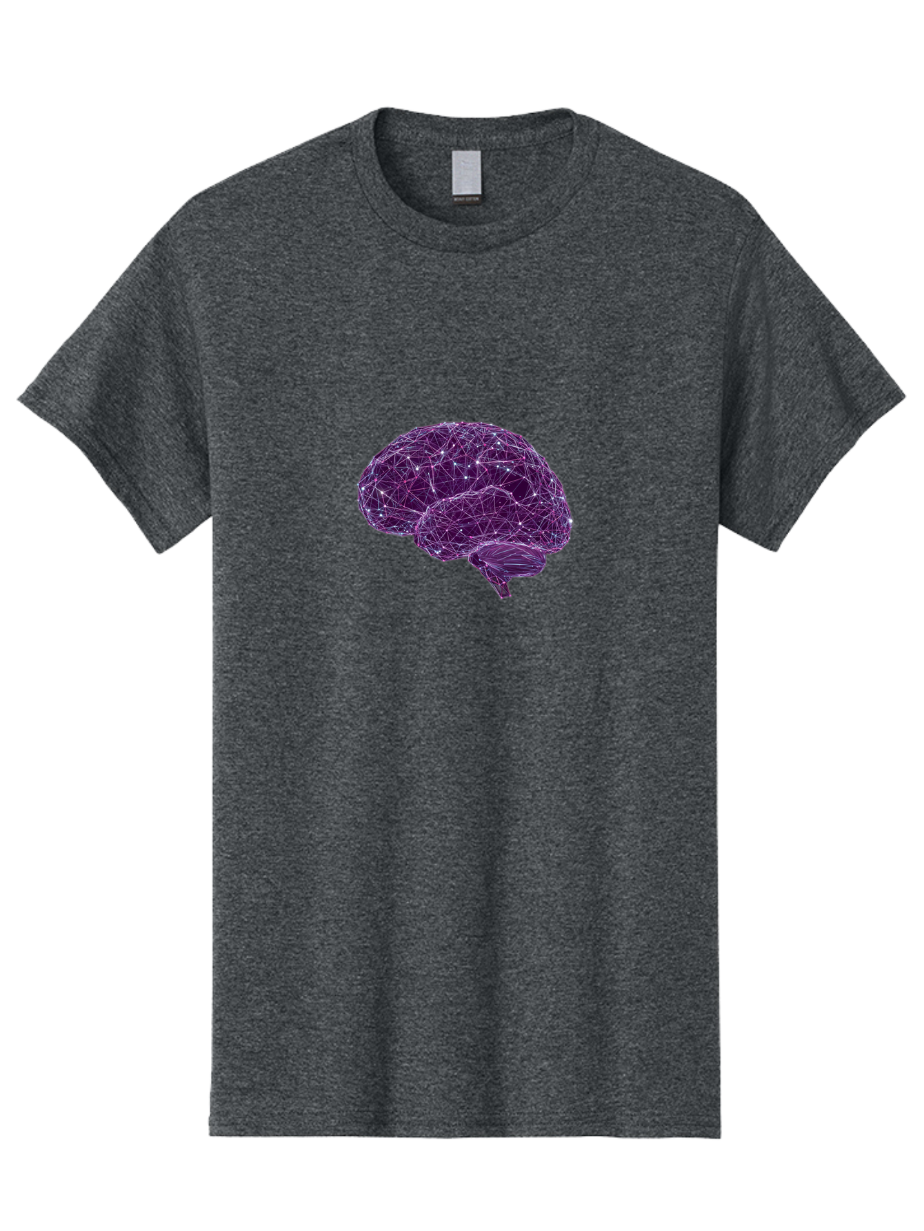 Purple-Brain Men'S Graphic Tee, 100% Cotton, Comfortable Casual Summer Wear, Machine Washable, Digital Brain, Futuristic, Artificial Intelligence, 3D Rendering, Low Poly, Geometric, Neural Connections, Cognitive Function, Technology, Bab261