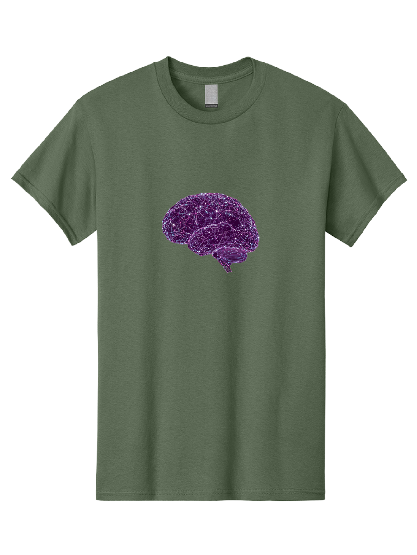 Purple-Brain Men'S Graphic Tee, 100% Cotton, Comfortable Casual Summer Wear, Machine Washable, Digital Brain, Futuristic, Artificial Intelligence, 3D Rendering, Low Poly, Geometric, Neural Connections, Cognitive Function, Technology, Bab261