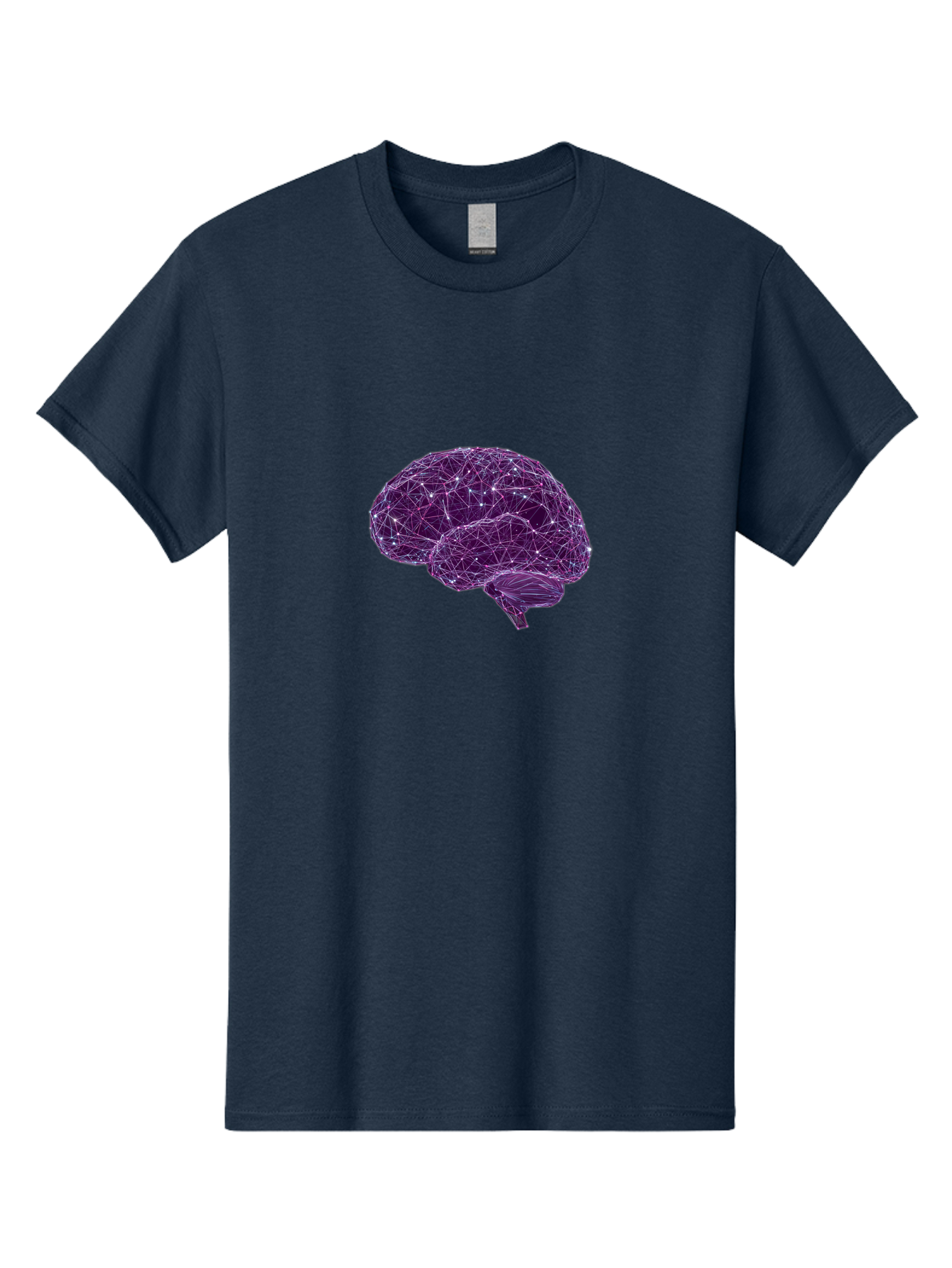 Purple-Brain Men'S Graphic Tee, 100% Cotton, Comfortable Casual Summer Wear, Machine Washable, Digital Brain, Futuristic, Artificial Intelligence, 3D Rendering, Low Poly, Geometric, Neural Connections, Cognitive Function, Technology, Bab261