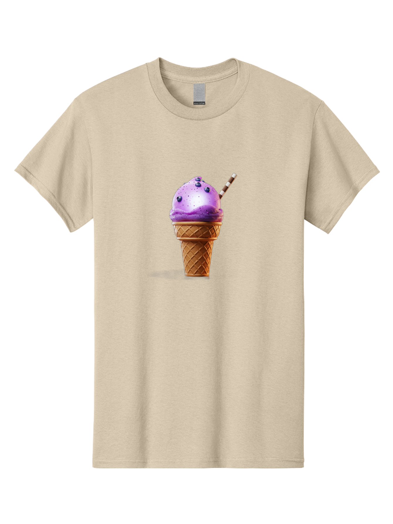 Purple-Ice-Cream-Cone Men'S Graphic Tee, 100% Cotton, Comfortable Casual Summer Wear, Machine Washable, Purple Ice Cream, Waffle Cone, Blueberry Topping, Striped Straw, Sweet Treat, Dessert, Cold Dessert, Creamy Texture, Frozen Yogurt Bab264