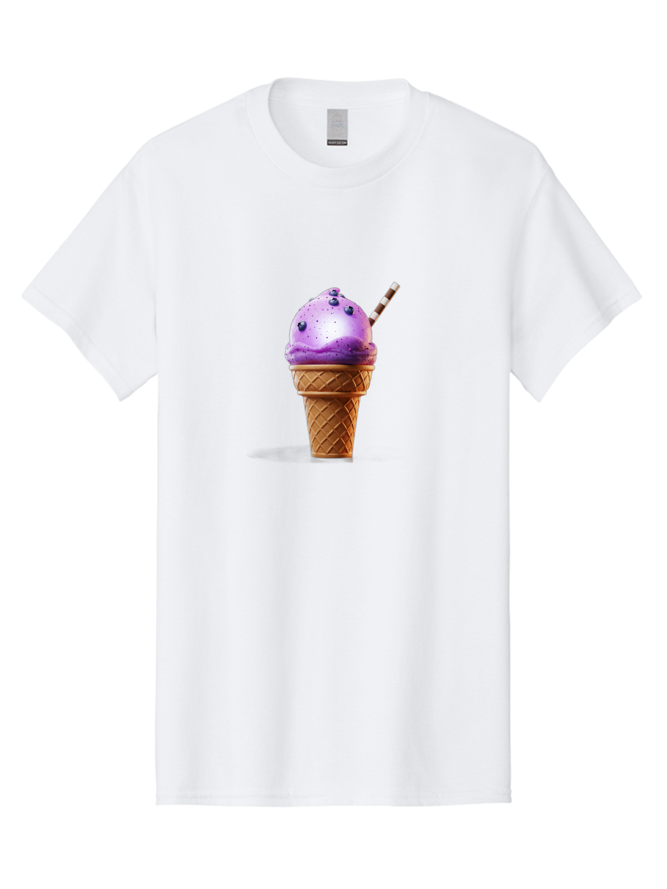 Purple-Ice-Cream-Cone Men'S Graphic Tee, 100% Cotton, Comfortable Casual Summer Wear, Machine Washable, Purple Ice Cream, Waffle Cone, Blueberry Topping, Striped Straw, Sweet Treat, Dessert, Cold Dessert, Creamy Texture, Frozen Yogurt Bab264