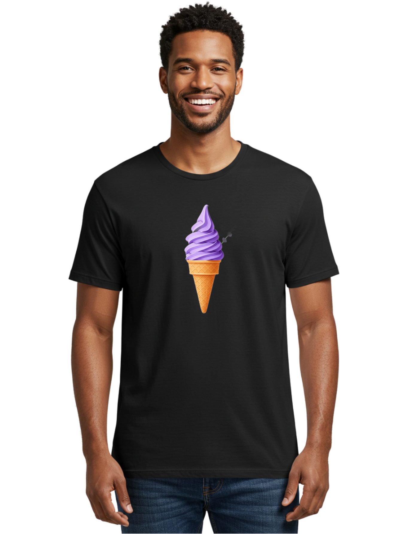 Purple-Ice-Cream Men'S Graphic Tee, 100% Cotton, Comfortable Casual Summer Wear, Machine Washable, Soft-Serve Ice Cream Cone, Purple Ice Cream, Waffle Cone, Sweet Treat, Frozen Dessert, Spiral Design, Summer Snack, Ice Cream Lover, Bab265