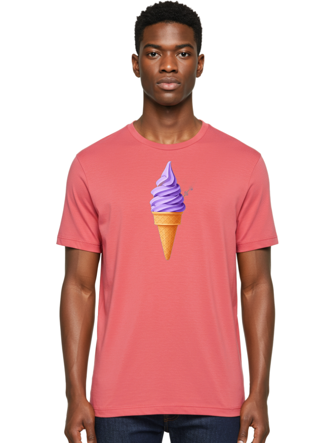 Purple-Ice-Cream Men'S Graphic Tee, 100% Cotton, Comfortable Casual Summer Wear, Machine Washable, Soft-Serve Ice Cream Cone, Purple Ice Cream, Waffle Cone, Sweet Treat, Frozen Dessert, Spiral Design, Summer Snack, Ice Cream Lover, Bab265