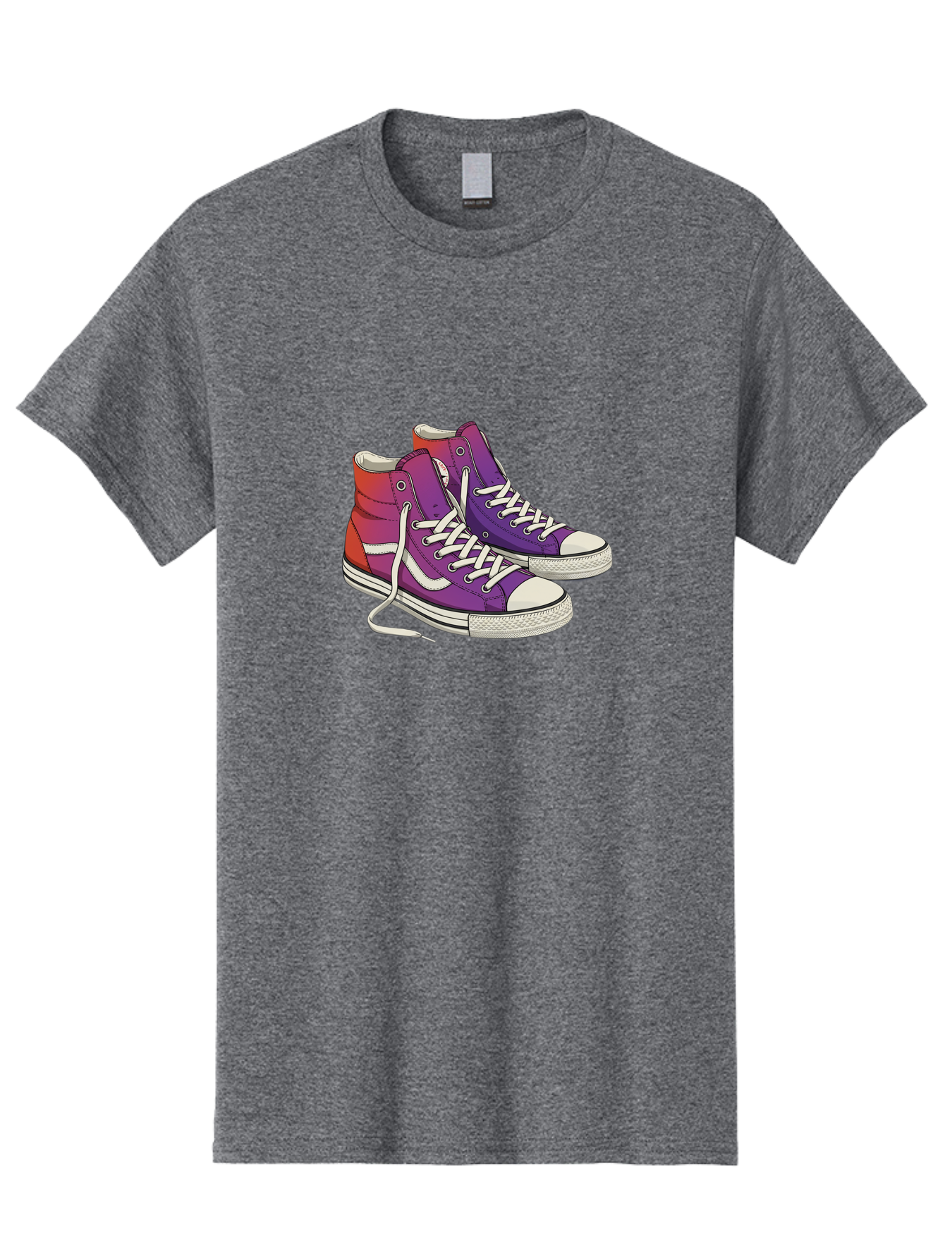 Purple-Sneakers Men'S Graphic Tee, 100% Cotton, Comfortable Casual Summer Wear, Machine Washable, Purple Sneakers, High-Top Shoes, White Laces, Canvas Sneakers, Fashion Footwear, Ombre Effect, Red To Purple Gradient Bab267