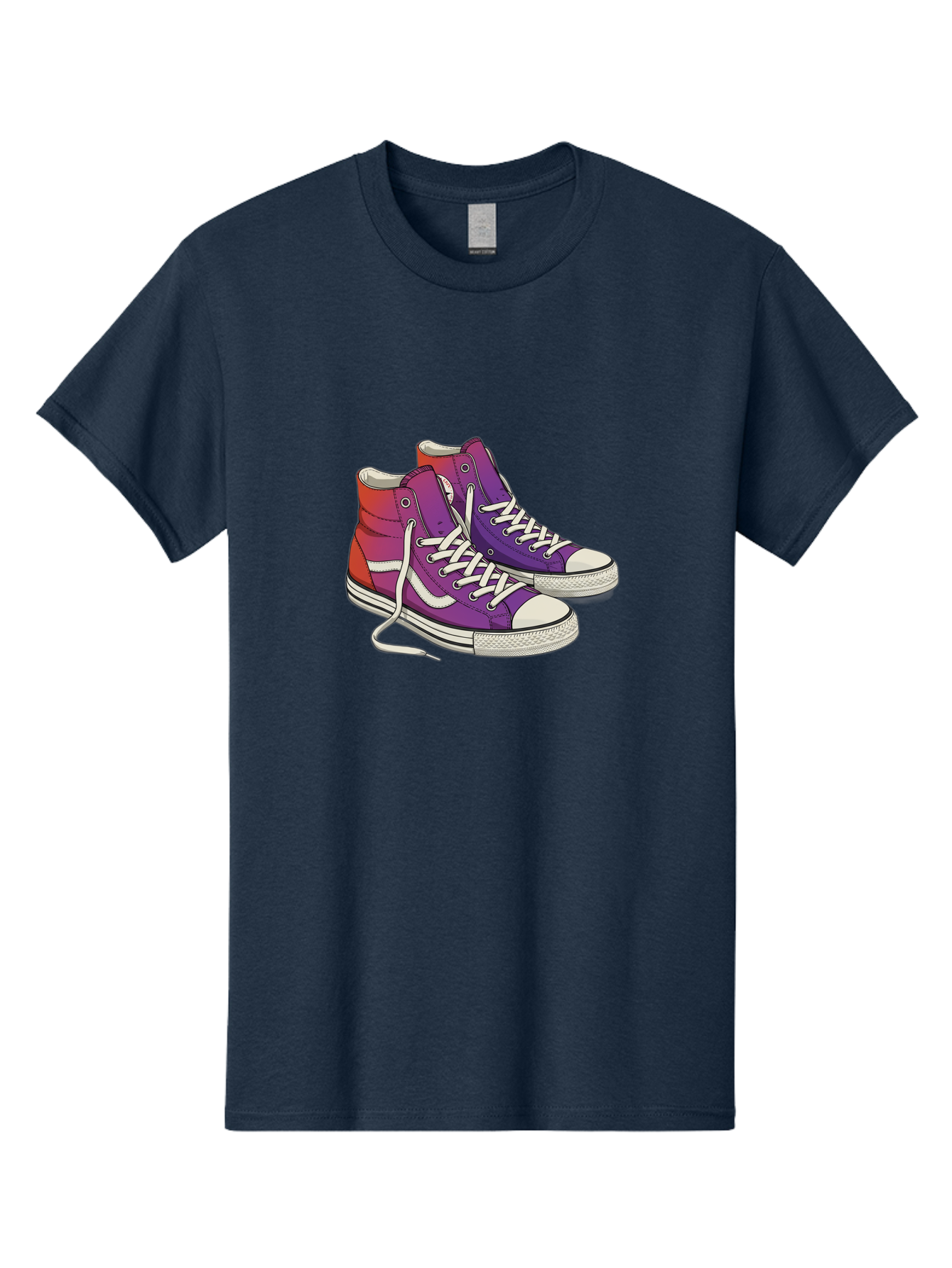 Purple-Sneakers Men'S Graphic Tee, 100% Cotton, Comfortable Casual Summer Wear, Machine Washable, Purple Sneakers, High-Top Shoes, White Laces, Canvas Sneakers, Fashion Footwear, Ombre Effect, Red To Purple Gradient Bab267