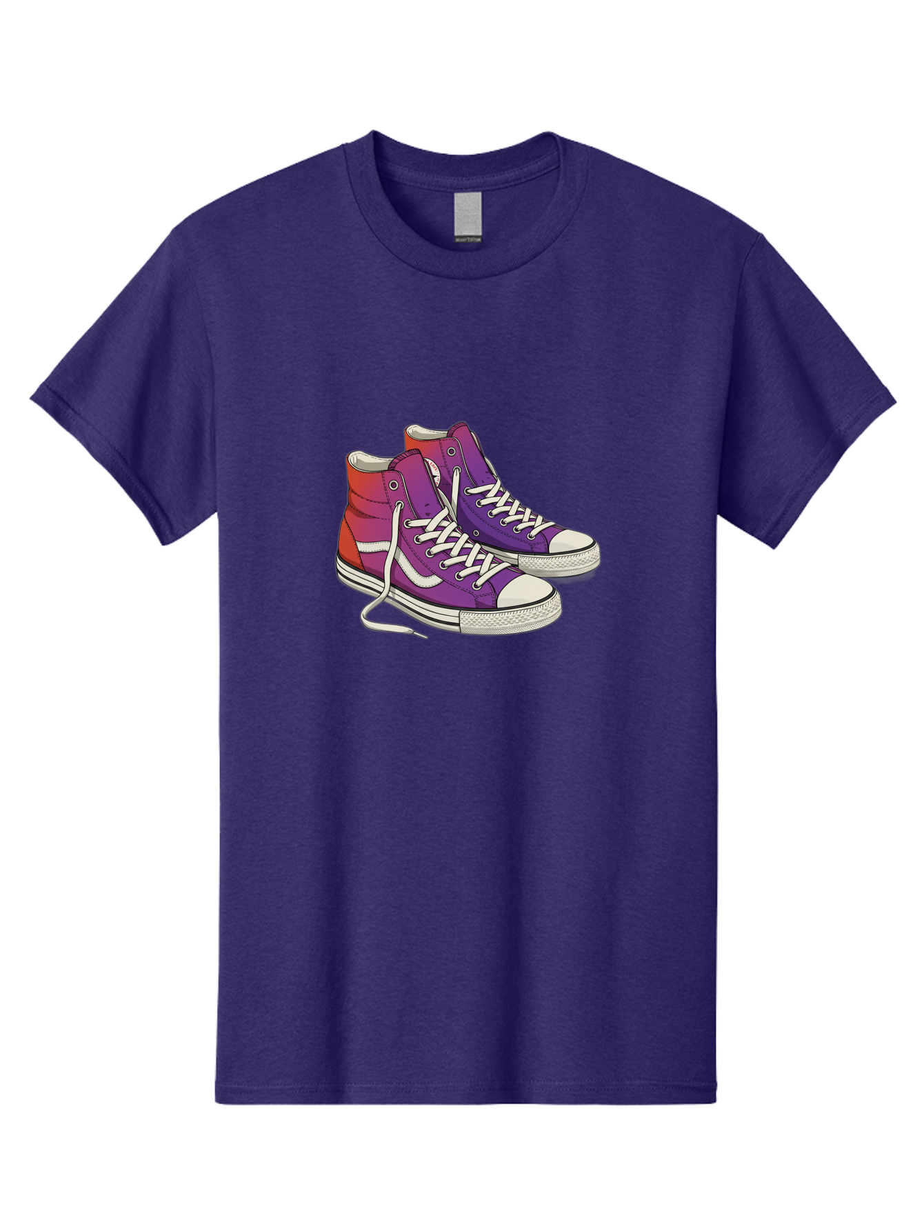 Purple-Sneakers Men'S Graphic Tee, 100% Cotton, Comfortable Casual Summer Wear, Machine Washable, Purple Sneakers, High-Top Shoes, White Laces, Canvas Sneakers, Fashion Footwear, Ombre Effect, Red To Purple Gradient Bab267