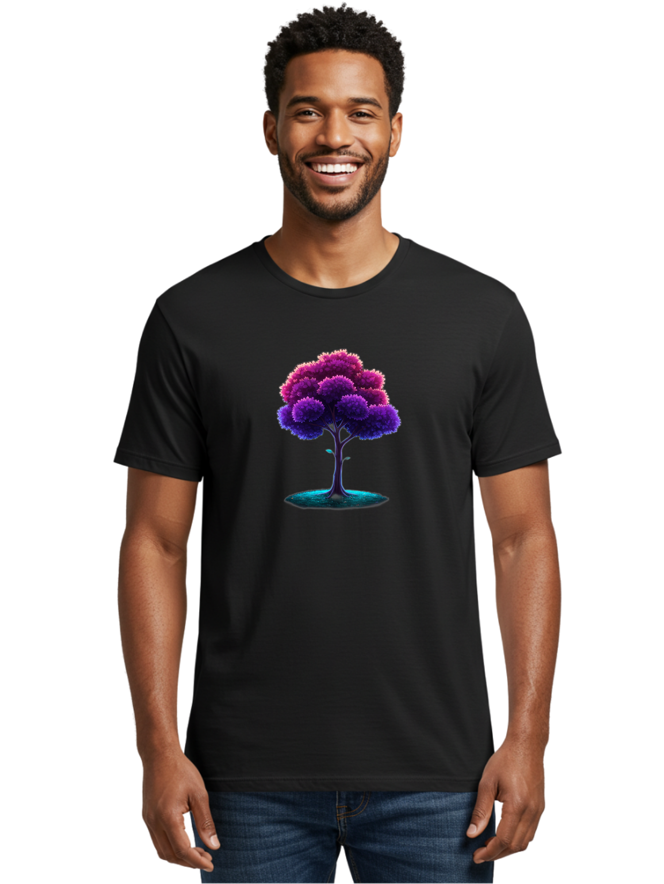 Purple-Tree Men'S Graphic Tee, 100% Cotton, Comfortable Casual Summer Wear, Machine Washable, Purple Tree, Colorful Tree, Vibrant Foliage, Digital Art, Fantasy Tree, Artistic Representation, Nature-Inspired Graphics, Gradient Colors, Bab268