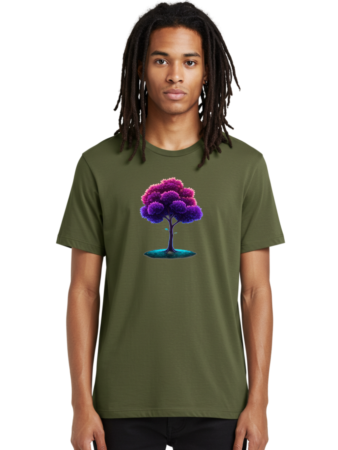 Purple-Tree Men'S Graphic Tee, 100% Cotton, Comfortable Casual Summer Wear, Machine Washable, Purple Tree, Colorful Tree, Vibrant Foliage, Digital Art, Fantasy Tree, Artistic Representation, Nature-Inspired Graphics, Gradient Colors, Bab268