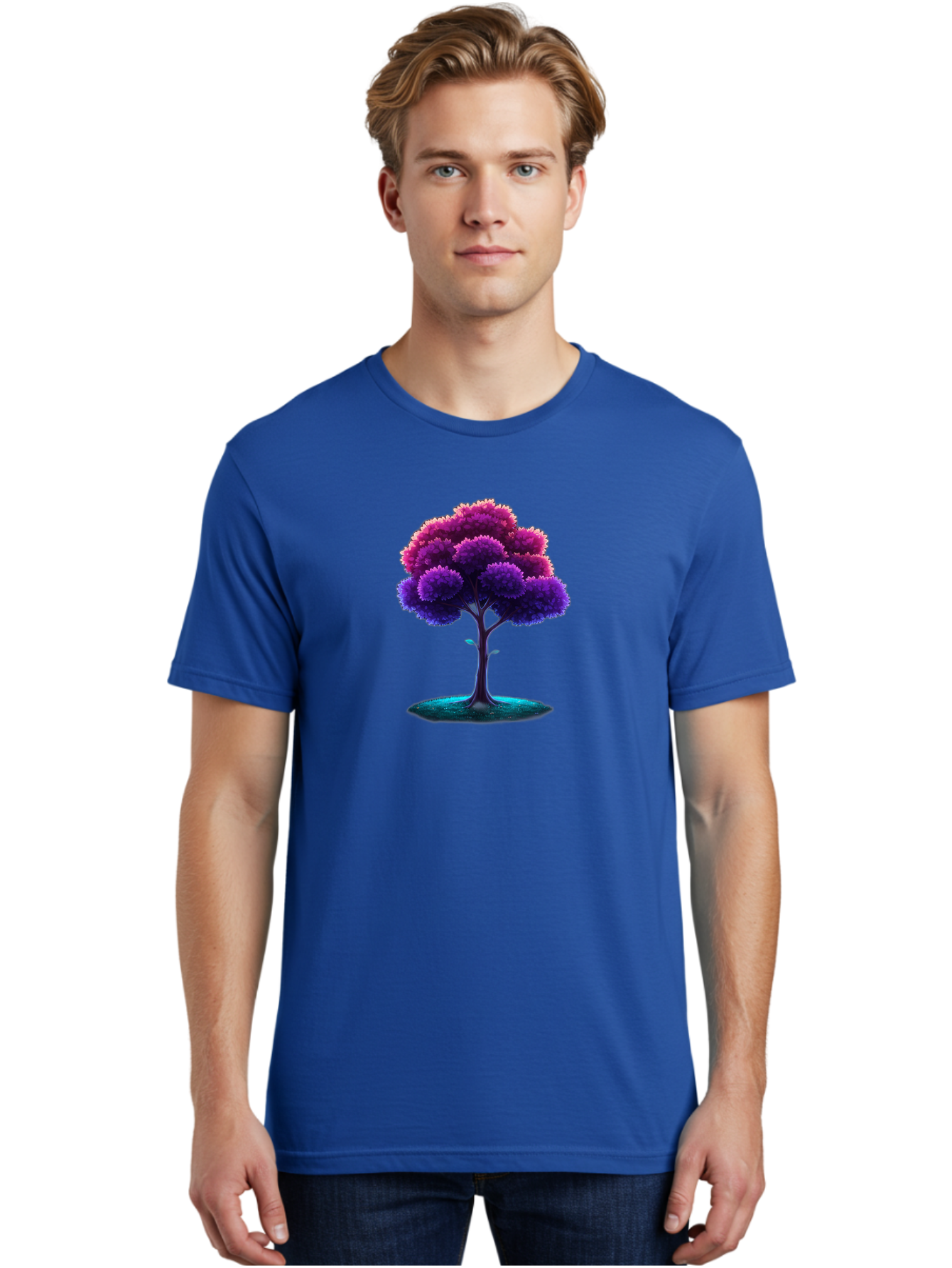 Purple-Tree Men'S Graphic Tee, 100% Cotton, Comfortable Casual Summer Wear, Machine Washable, Purple Tree, Colorful Tree, Vibrant Foliage, Digital Art, Fantasy Tree, Artistic Representation, Nature-Inspired Graphics, Gradient Colors, Bab268