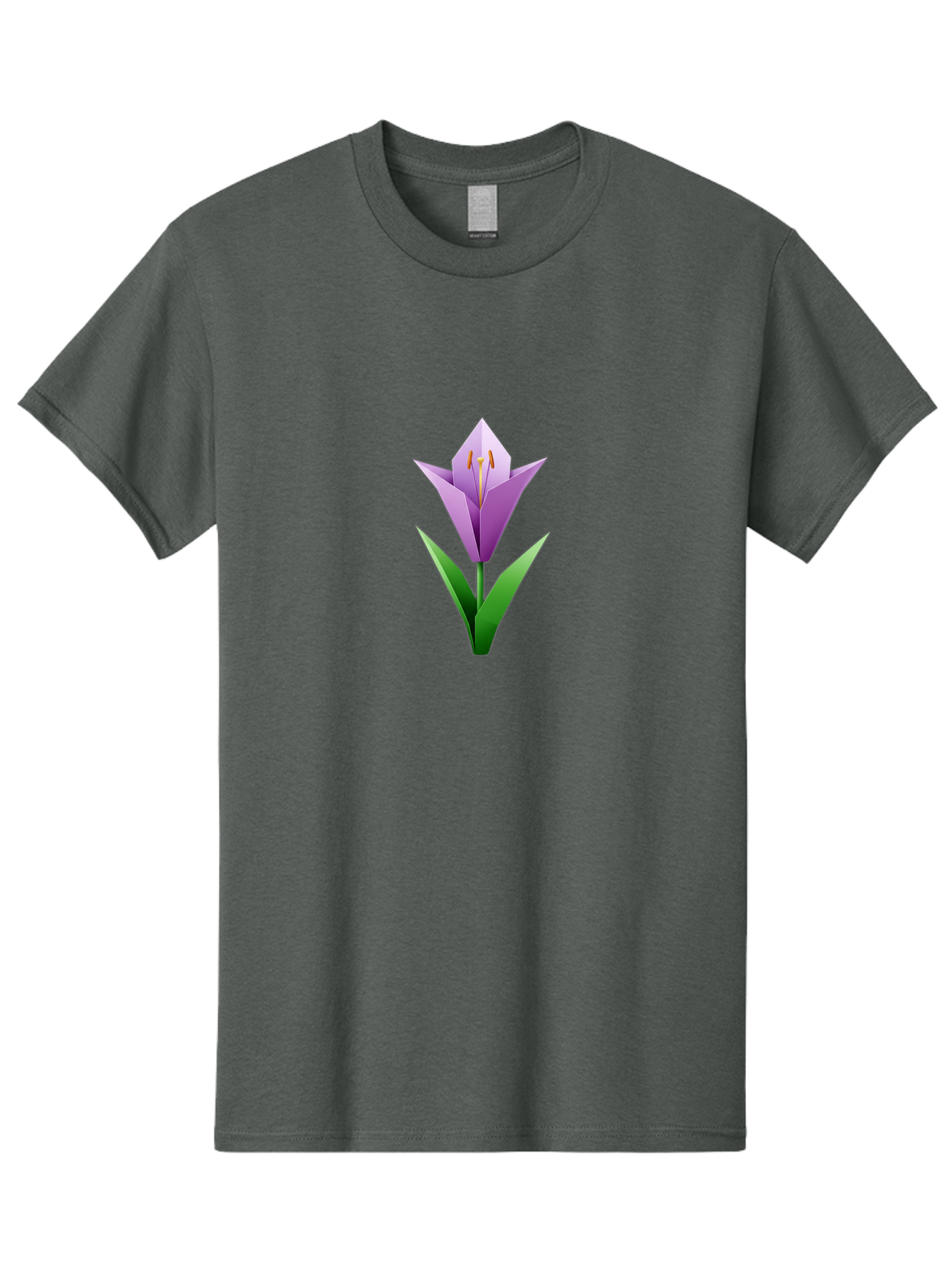 Purple-Tulip Men'S Graphic Tee, 100% Cotton, Comfortable Casual Summer Wear, Machine Washable, Origami Tulip, Purple Flower, Green Leaves, Papercraft Art, Minimalist Design, 3D Model, Floral Illustration, Creative Artwork, Tulip Icon Bab269