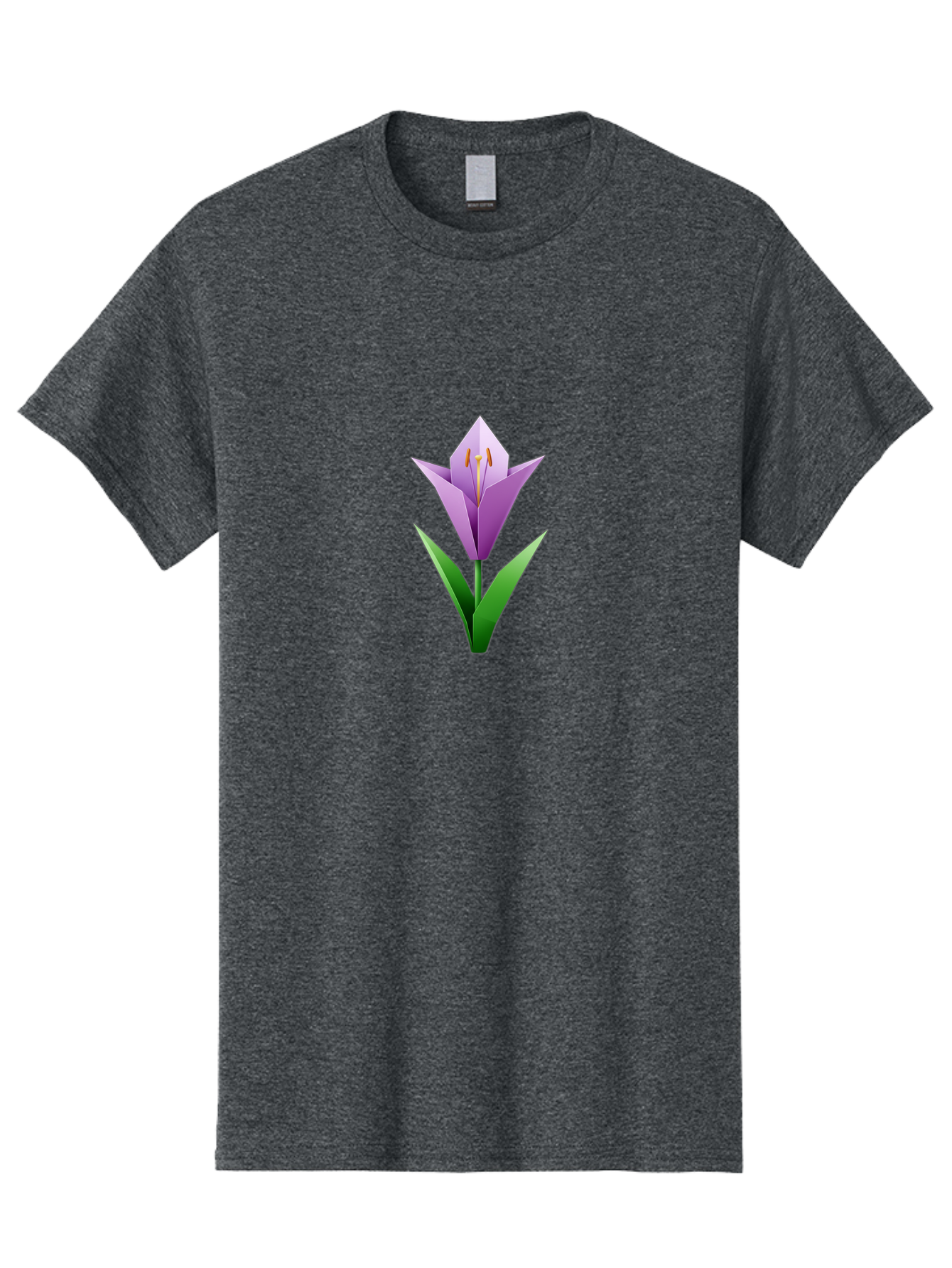 Purple-Tulip Men'S Graphic Tee, 100% Cotton, Comfortable Casual Summer Wear, Machine Washable, Origami Tulip, Purple Flower, Green Leaves, Papercraft Art, Minimalist Design, 3D Model, Floral Illustration, Creative Artwork, Tulip Icon Bab269