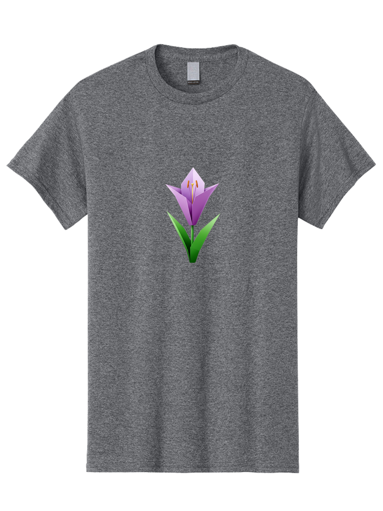 Purple-Tulip Men'S Graphic Tee, 100% Cotton, Comfortable Casual Summer Wear, Machine Washable, Origami Tulip, Purple Flower, Green Leaves, Papercraft Art, Minimalist Design, 3D Model, Floral Illustration, Creative Artwork, Tulip Icon Bab269