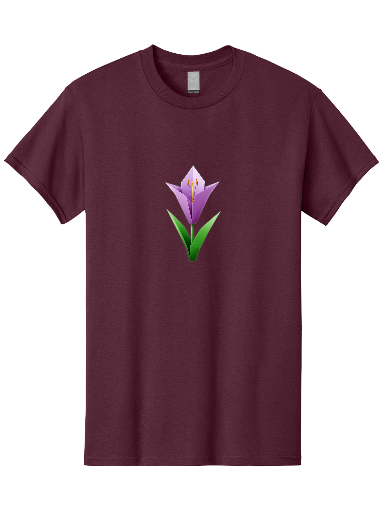Purple-Tulip Men'S Graphic Tee, 100% Cotton, Comfortable Casual Summer Wear, Machine Washable, Origami Tulip, Purple Flower, Green Leaves, Papercraft Art, Minimalist Design, 3D Model, Floral Illustration, Creative Artwork, Tulip Icon Bab269