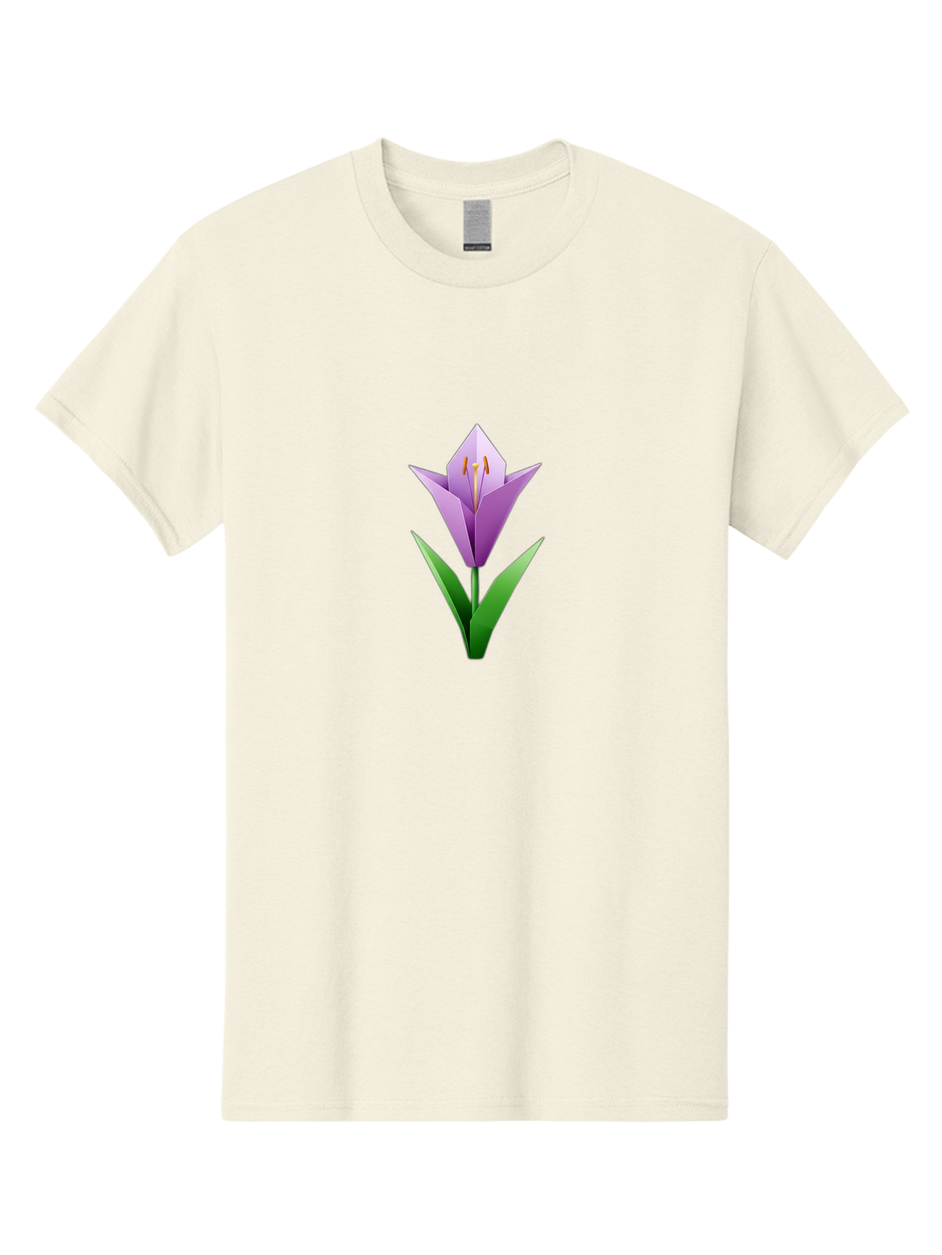 Purple-Tulip Men'S Graphic Tee, 100% Cotton, Comfortable Casual Summer Wear, Machine Washable, Origami Tulip, Purple Flower, Green Leaves, Papercraft Art, Minimalist Design, 3D Model, Floral Illustration, Creative Artwork, Tulip Icon Bab269