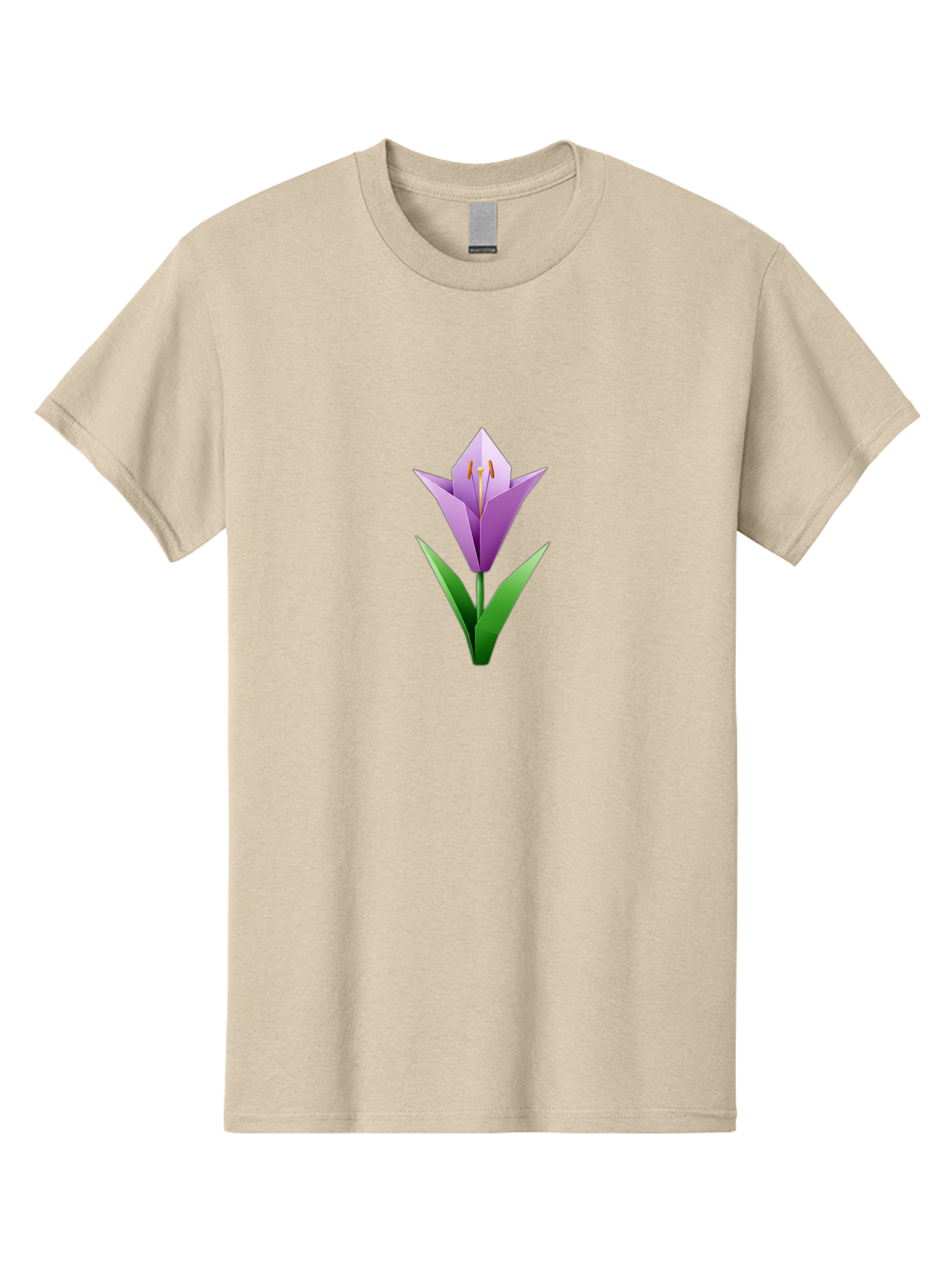 Purple-Tulip Men'S Graphic Tee, 100% Cotton, Comfortable Casual Summer Wear, Machine Washable, Origami Tulip, Purple Flower, Green Leaves, Papercraft Art, Minimalist Design, 3D Model, Floral Illustration, Creative Artwork, Tulip Icon Bab269