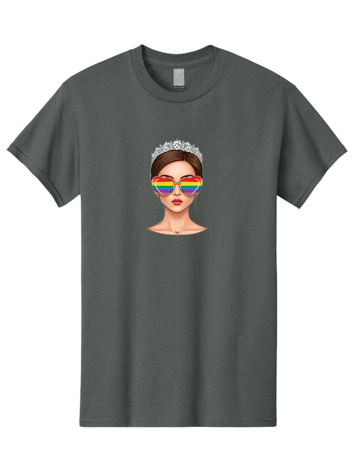 Queen-Of-Pride Men'S Graphic Tee, 100% Cotton, Comfortable Casual Summer Wear, Machine Washable, Heart-Shaped Sunglasses, Rainbow Colors, Lgbtq+ Pride, Glamorous Look, Tiara, Fashionable Accessories, Bold Statement, Rainbow Shades, Bab271