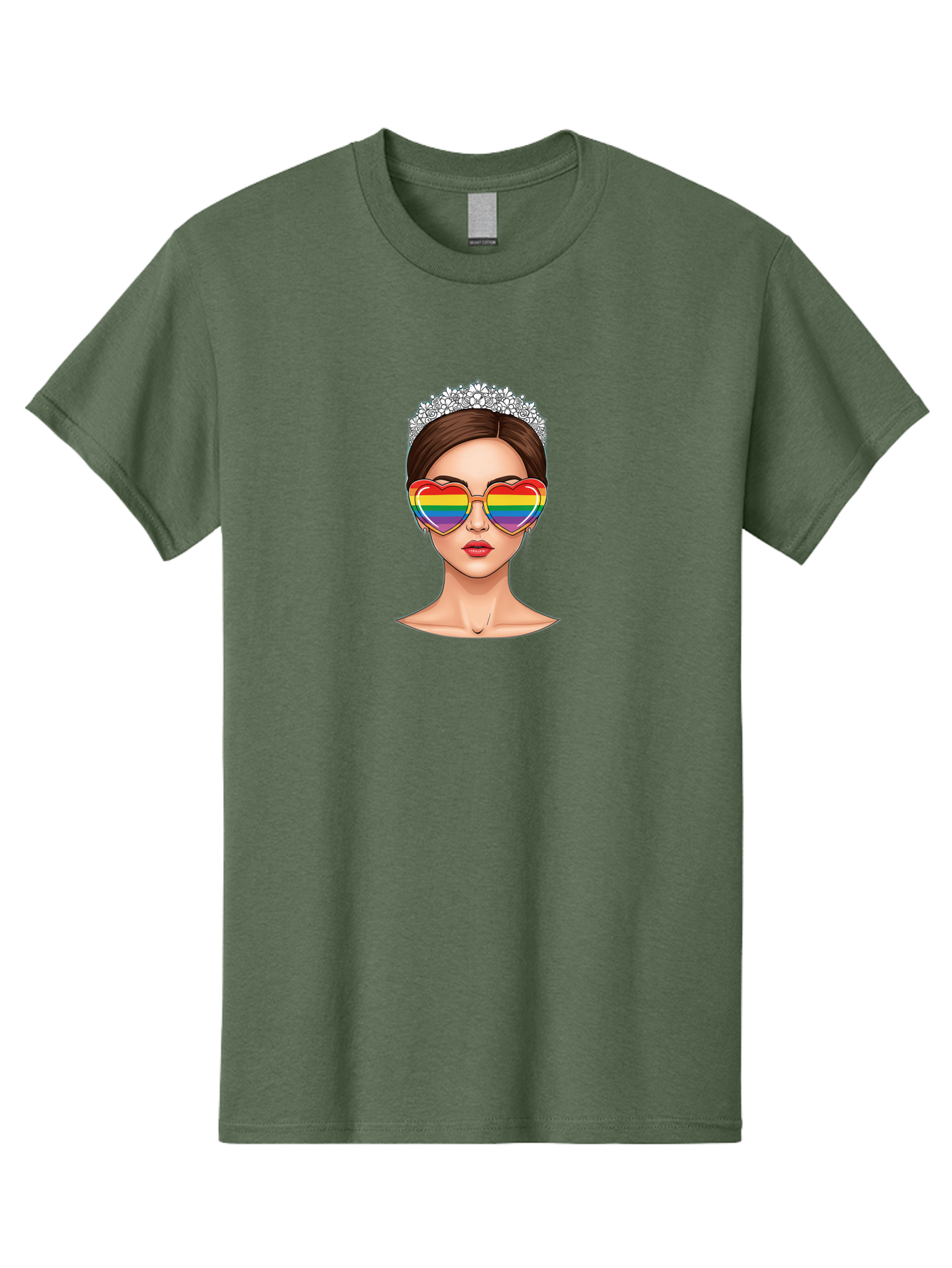 Queen-Of-Pride Men'S Graphic Tee, 100% Cotton, Comfortable Casual Summer Wear, Machine Washable, Heart-Shaped Sunglasses, Rainbow Colors, Lgbtq+ Pride, Glamorous Look, Tiara, Fashionable Accessories, Bold Statement, Rainbow Shades, Bab271