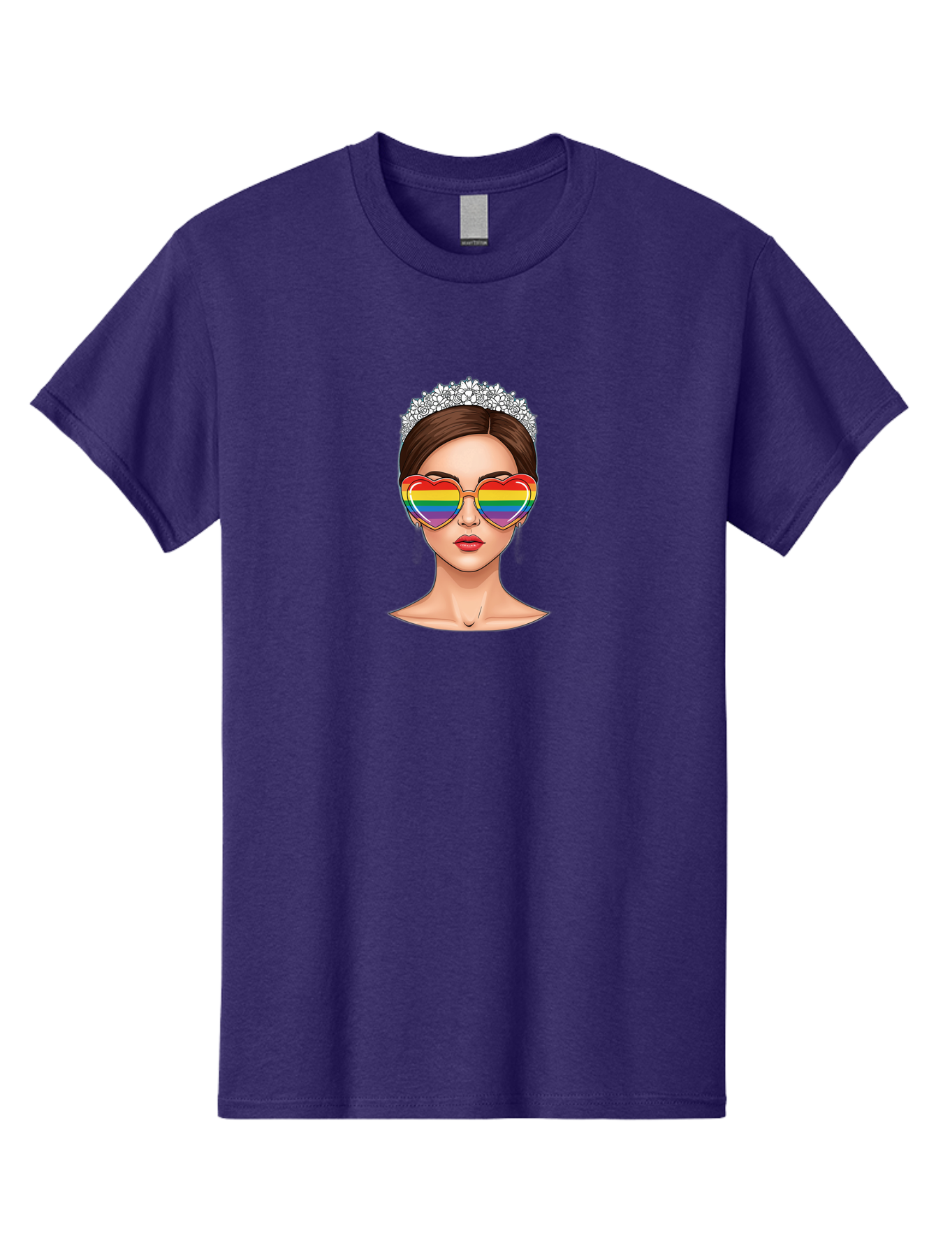 Queen-Of-Pride Men'S Graphic Tee, 100% Cotton, Comfortable Casual Summer Wear, Machine Washable, Heart-Shaped Sunglasses, Rainbow Colors, Lgbtq+ Pride, Glamorous Look, Tiara, Fashionable Accessories, Bold Statement, Rainbow Shades, Bab271