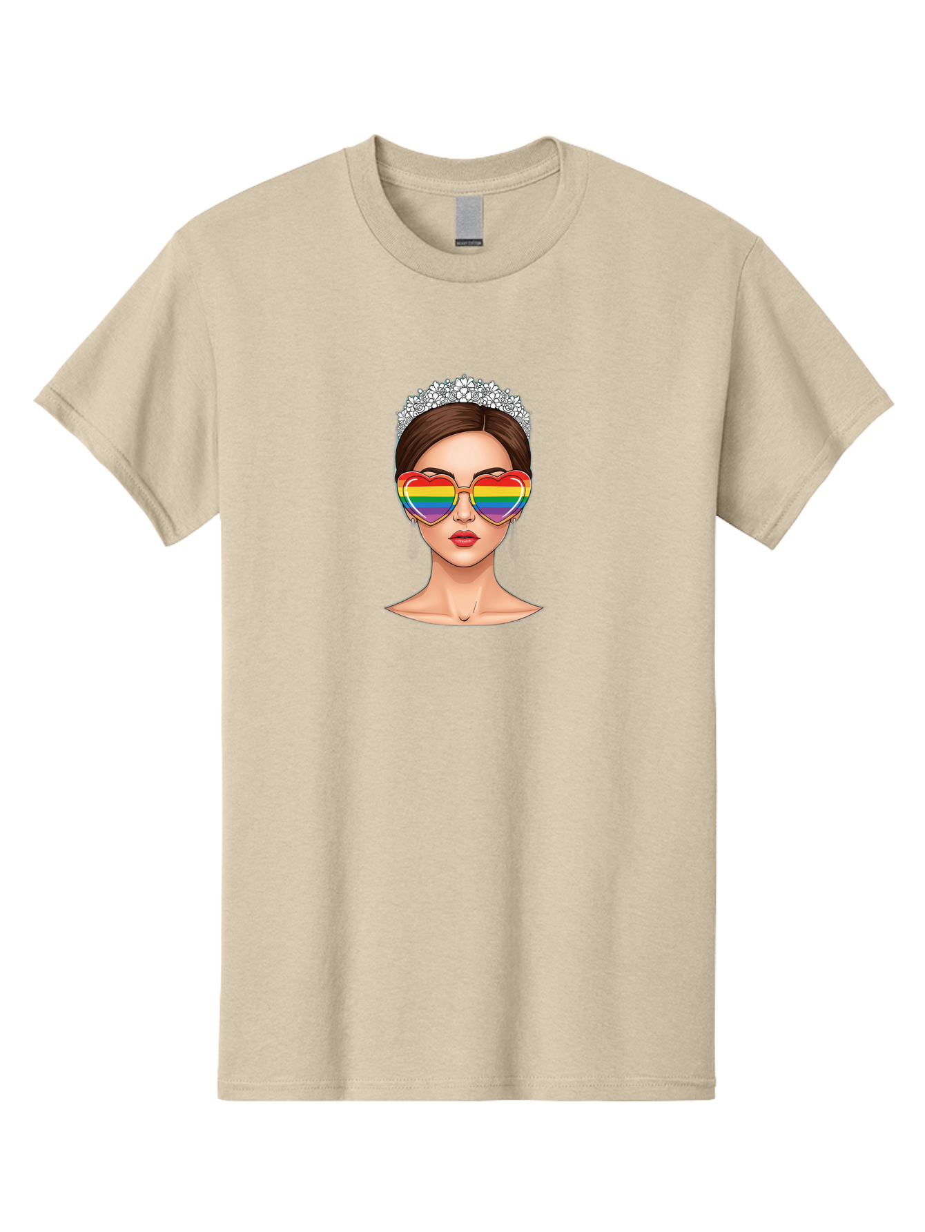 Queen-Of-Pride Men'S Graphic Tee, 100% Cotton, Comfortable Casual Summer Wear, Machine Washable, Heart-Shaped Sunglasses, Rainbow Colors, Lgbtq+ Pride, Glamorous Look, Tiara, Fashionable Accessories, Bold Statement, Rainbow Shades, Bab271