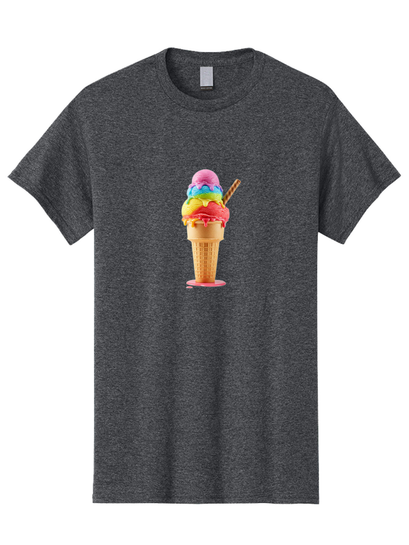Rainbow-Ice-Cream Men'S Graphic Tee, 100% Cotton, Comfortable Casual Summer Wear, Machine Washable, Rainbow Ice Cream, Colorful Dessert, Sweet Treats, Multi-Colored Ice Cream, Waffle Cone, Dripping Ice Cream, Colorful Scoop, Tasty, Bab274
