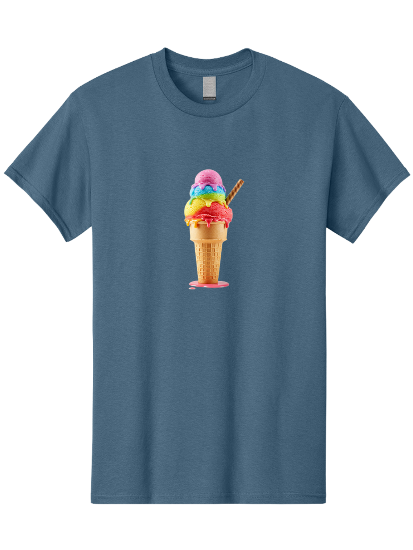 Rainbow-Ice-Cream Men'S Graphic Tee, 100% Cotton, Comfortable Casual Summer Wear, Machine Washable, Rainbow Ice Cream, Colorful Dessert, Sweet Treats, Multi-Colored Ice Cream, Waffle Cone, Dripping Ice Cream, Colorful Scoop, Tasty, Bab274