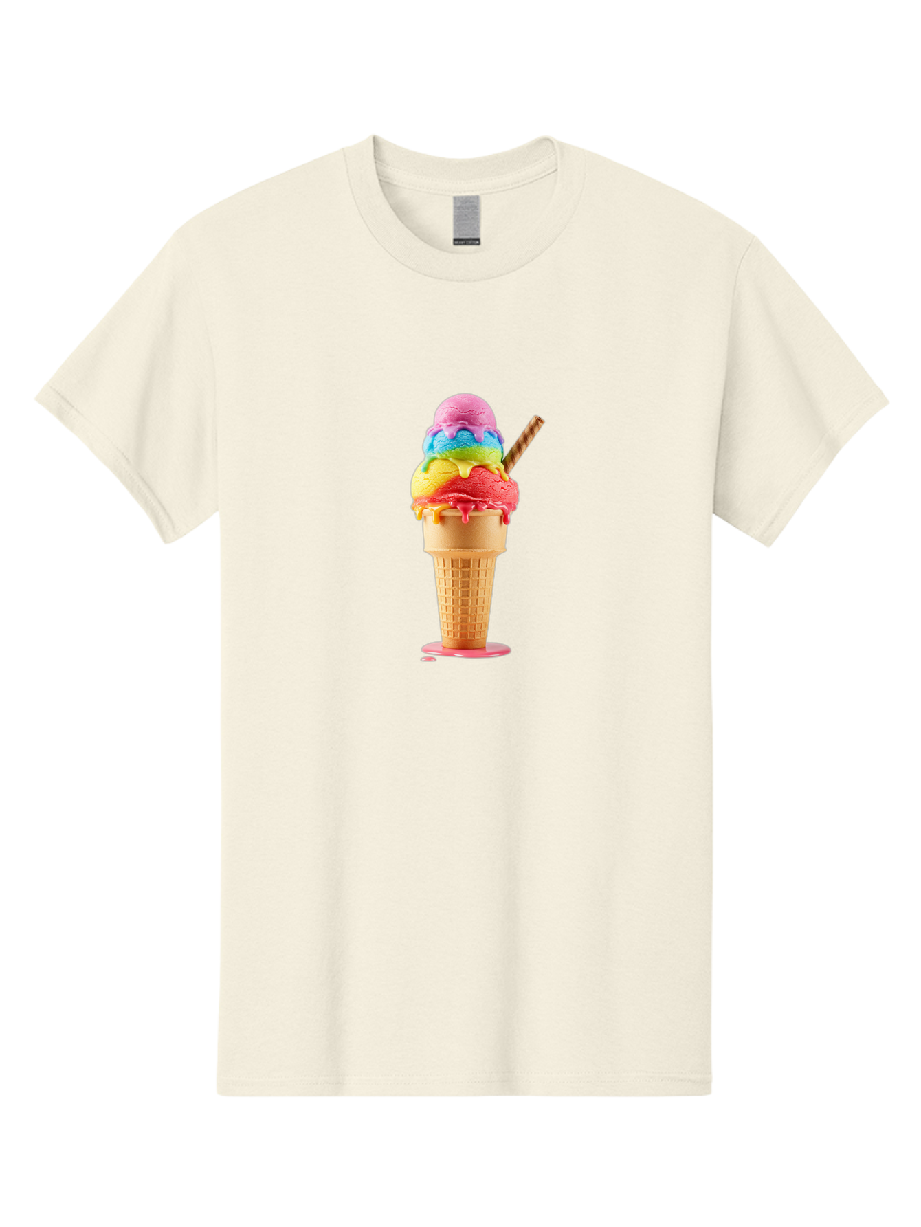 Rainbow-Ice-Cream Men'S Graphic Tee, 100% Cotton, Comfortable Casual Summer Wear, Machine Washable, Rainbow Ice Cream, Colorful Dessert, Sweet Treats, Multi-Colored Ice Cream, Waffle Cone, Dripping Ice Cream, Colorful Scoop, Tasty, Bab274