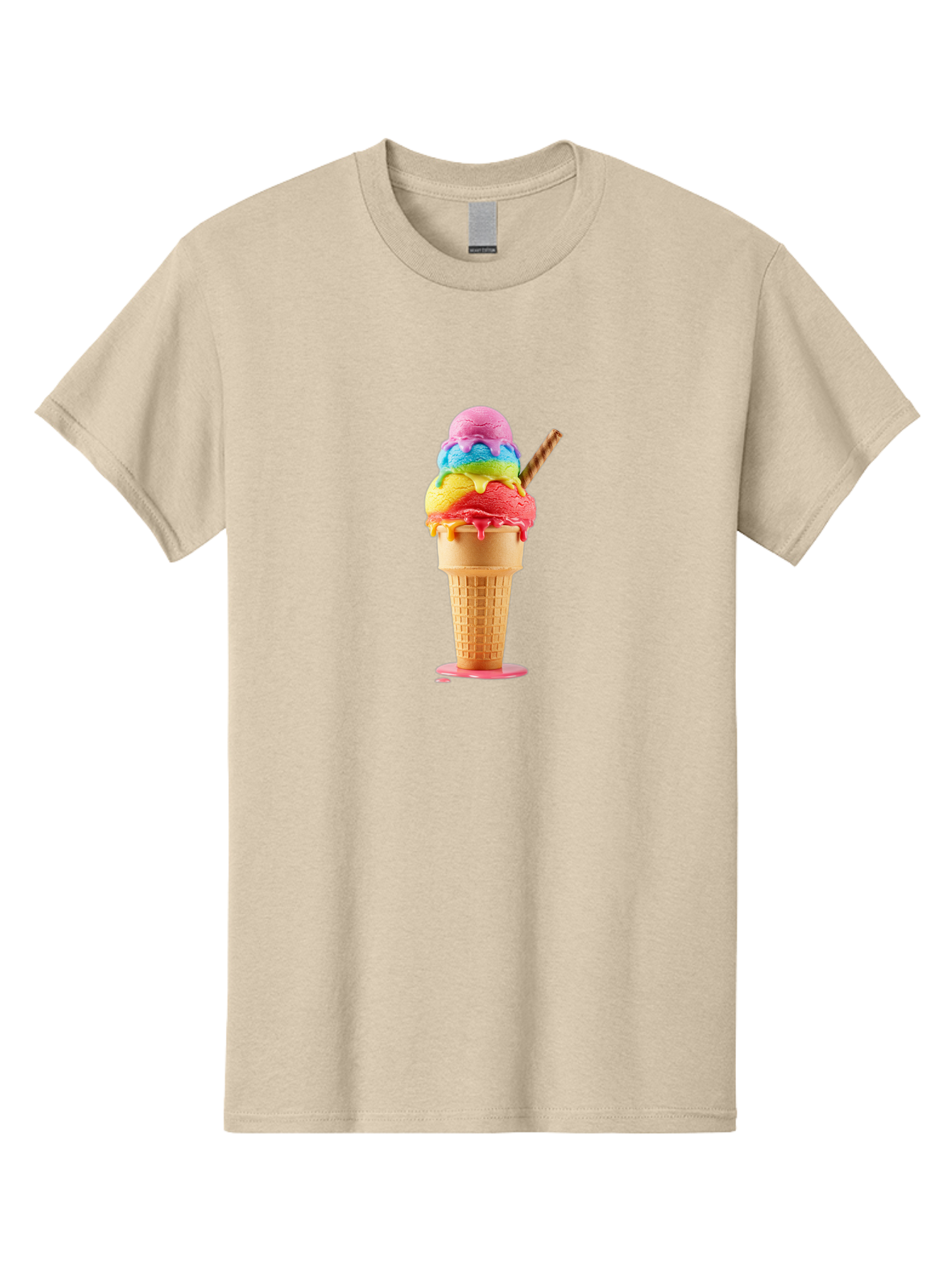 Rainbow-Ice-Cream Men'S Graphic Tee, 100% Cotton, Comfortable Casual Summer Wear, Machine Washable, Rainbow Ice Cream, Colorful Dessert, Sweet Treats, Multi-Colored Ice Cream, Waffle Cone, Dripping Ice Cream, Colorful Scoop, Tasty, Bab274