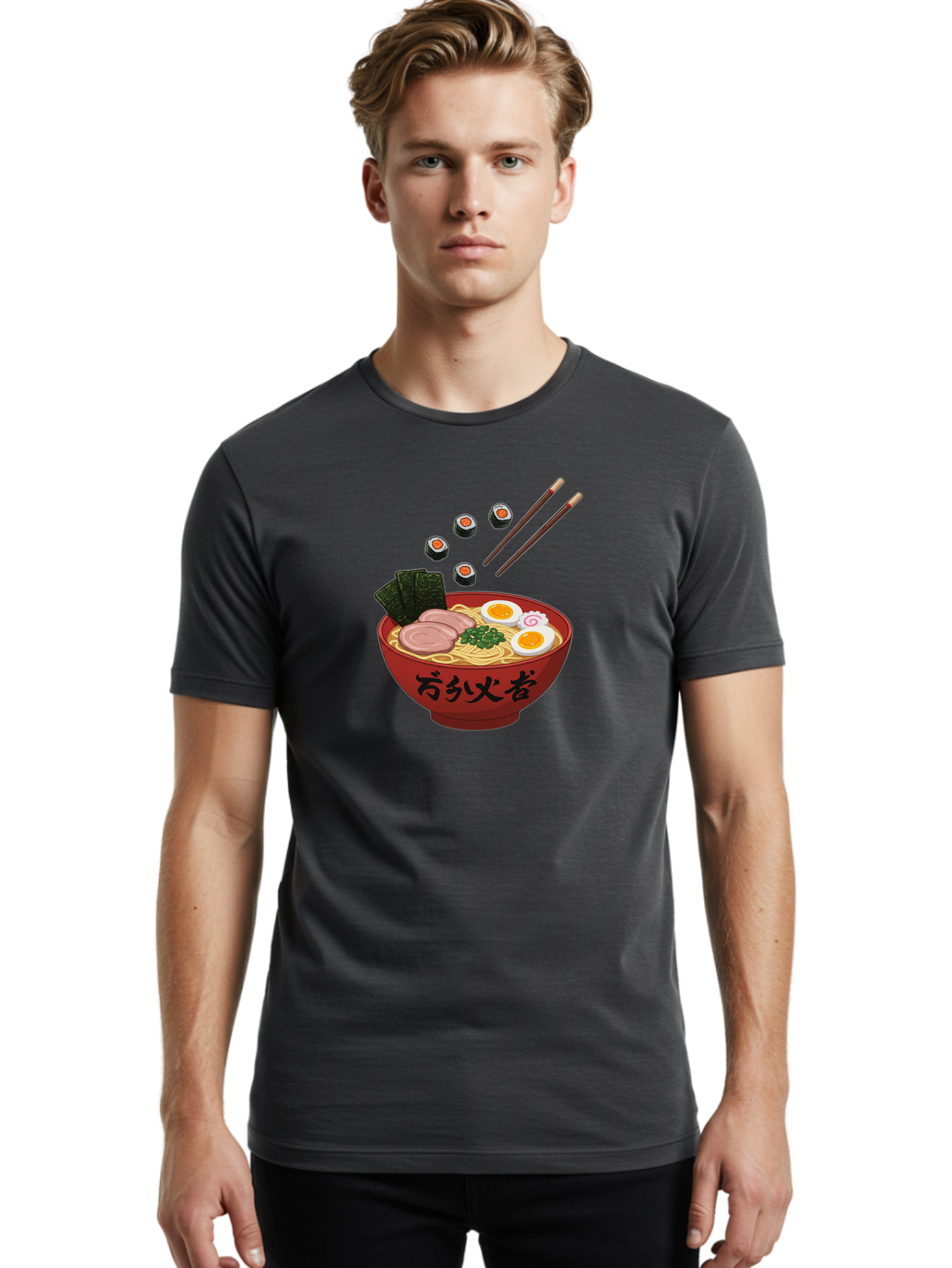 Ramen-11 Men'S Graphic Tee, 100% Cotton, Comfortable Casual Summer Wear, Machine Washable, Ramen Noodles, Japanese Cuisine, Savory Soup, Boiled Egg, Sliced Meat, Seaweed, Sushi Rolls, Chopsticks, Naruto, Asian Food, Noodle Bowl Bab277