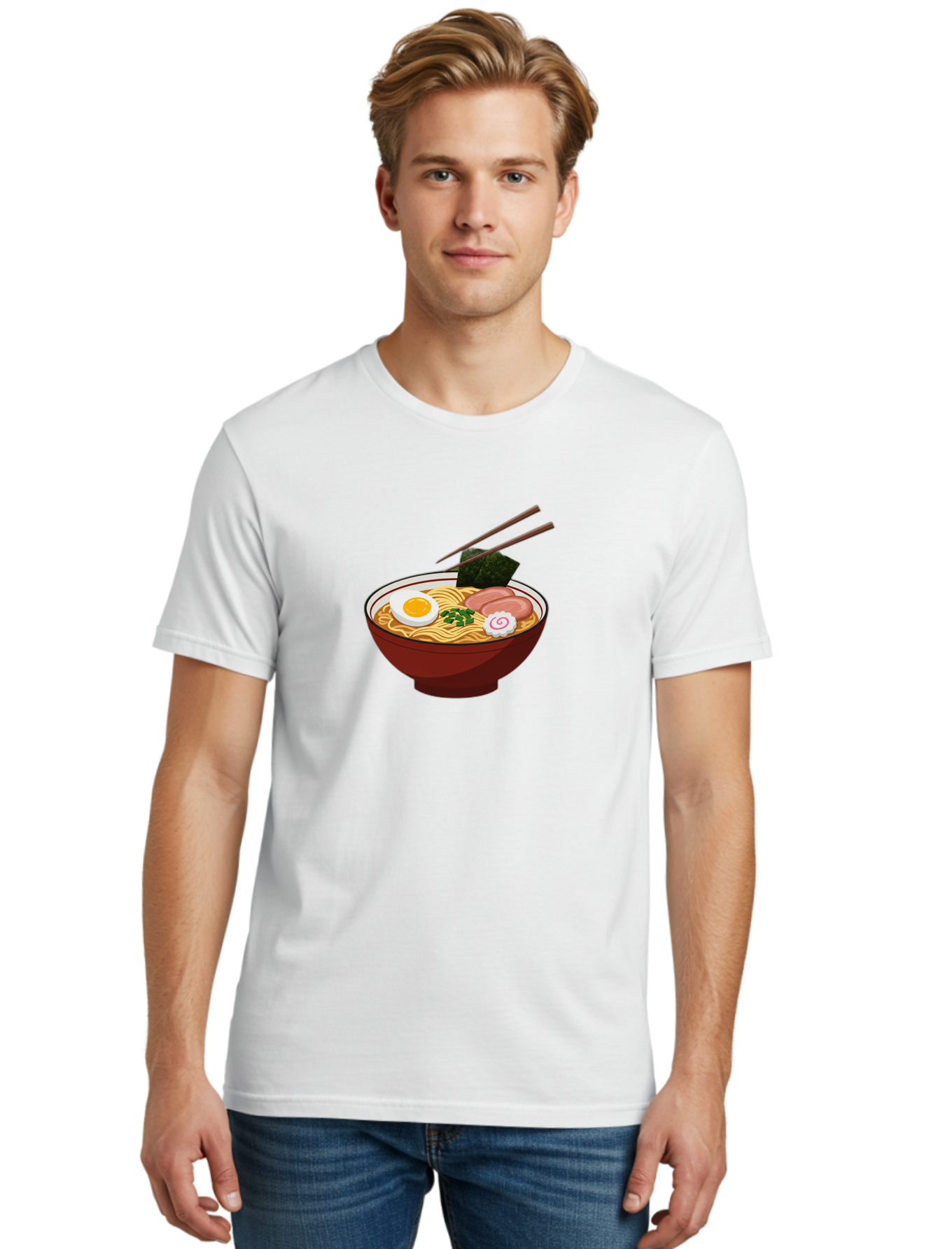 Ramen-12 Men'S Graphic Tee, 100% Cotton, Comfortable Casual Summer Wear, Machine Washable, Ramen Noodles, Boiled Egg, Sliced Pork, Seaweed, Green Onions, Narutomaki, Chopsticks, Japanese Cuisine, Noodle Soup, Comfort Food Bab278