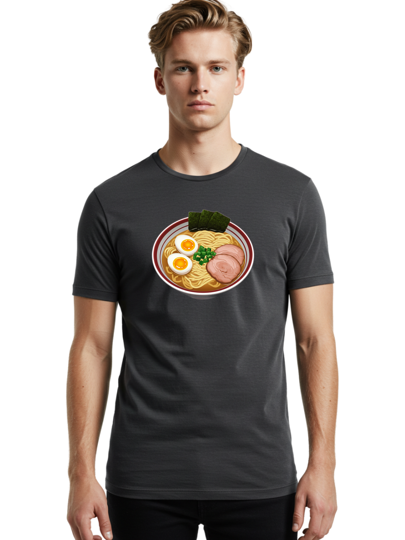 Ramen-13 Men'S Graphic Tee, 100% Cotton, Comfortable Casual Summer Wear, Machine Washable, Bowl Of Ramen, Steaming Hot Noodles, Sliced Pork, Soft-Boiled Egg, Seaweed, Green Onions, Savory Broth, Japanese Cuisine, Comforting Dish, Noodle Soup Bab279