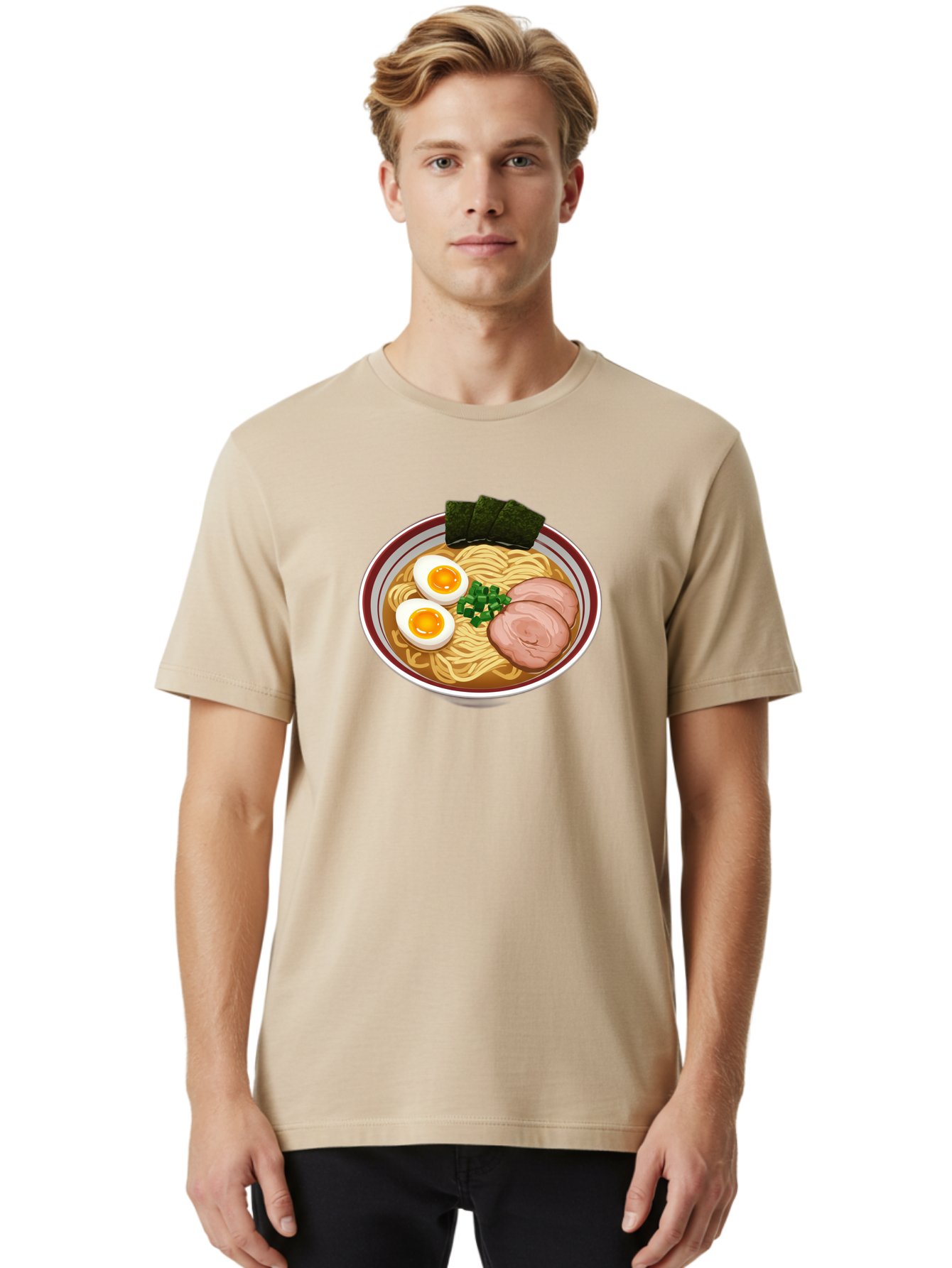 Ramen-13 Men'S Graphic Tee, 100% Cotton, Comfortable Casual Summer Wear, Machine Washable, Bowl Of Ramen, Steaming Hot Noodles, Sliced Pork, Soft-Boiled Egg, Seaweed, Green Onions, Savory Broth, Japanese Cuisine, Comforting Dish, Noodle Soup Bab279
