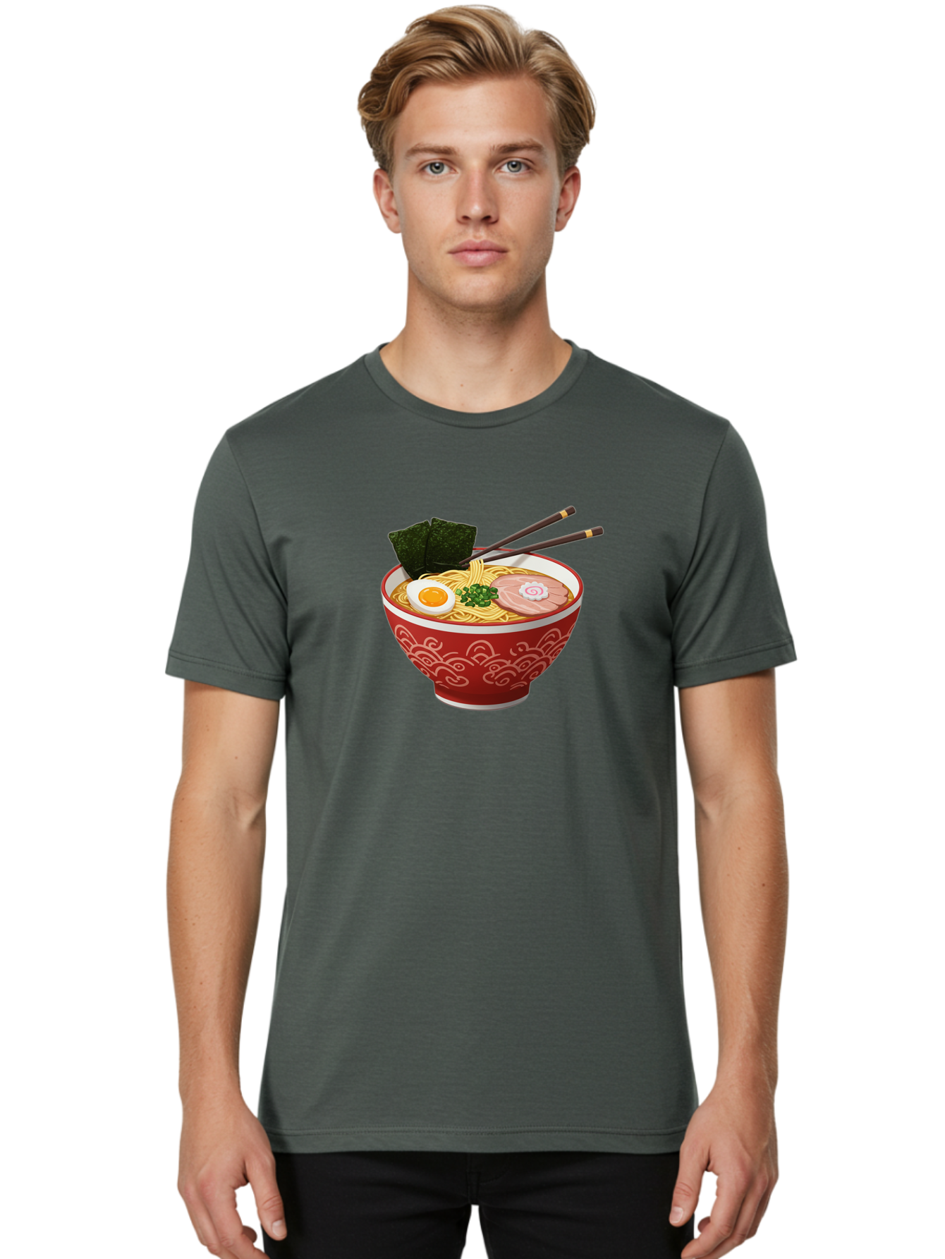 Ramen-14 Men'S Graphic Tee, 100% Cotton, Comfortable Casual Summer Wear, Machine Washable, Ramen Noodles, Japanese Cuisine, Noodle Soup, Boiled Egg, Sliced Pork, Seaweed, Green Onions, Chopsticks, Savory Broth, Asian Food Bab280