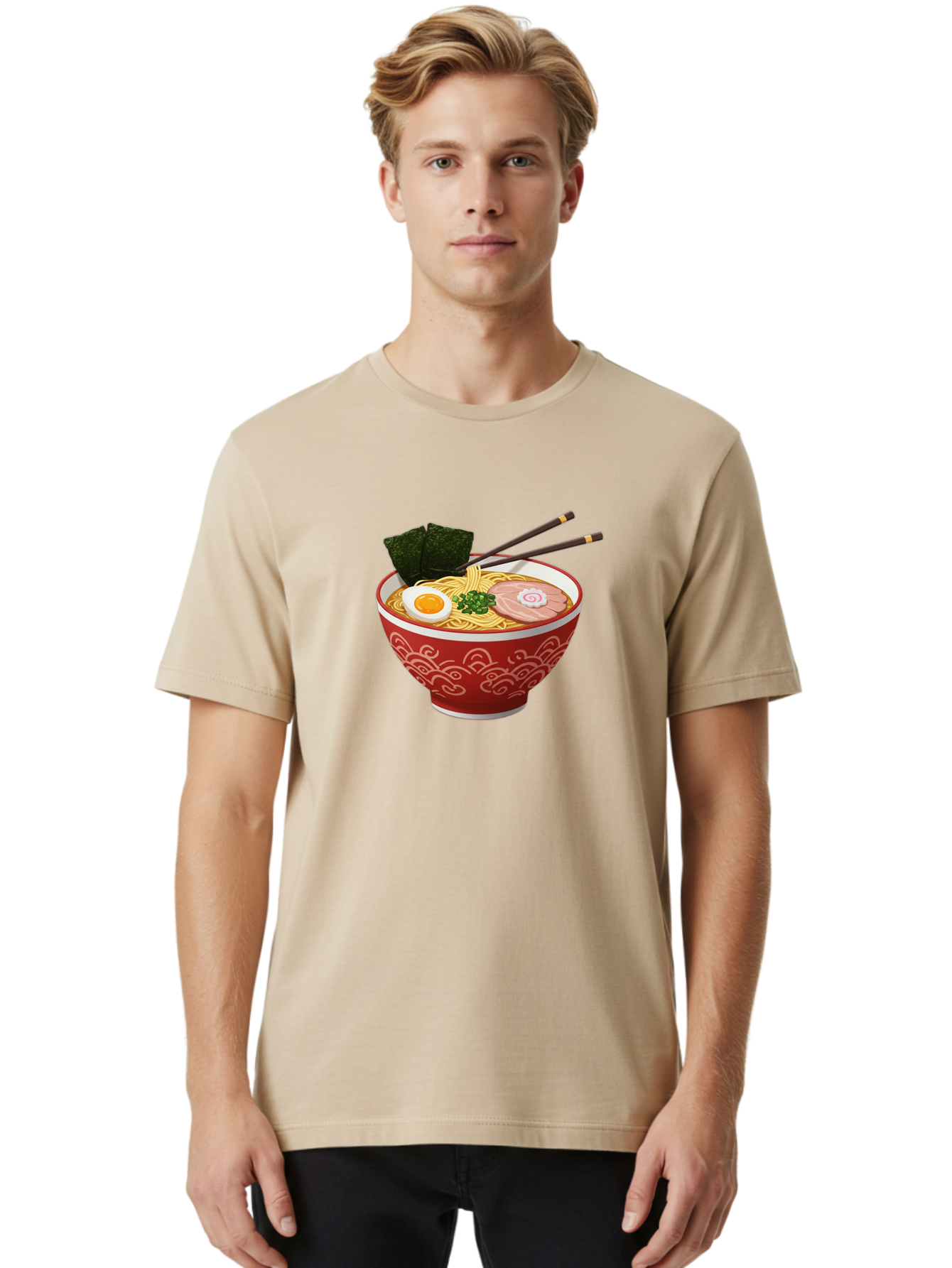 Ramen-14 Men'S Graphic Tee, 100% Cotton, Comfortable Casual Summer Wear, Machine Washable, Ramen Noodles, Japanese Cuisine, Noodle Soup, Boiled Egg, Sliced Pork, Seaweed, Green Onions, Chopsticks, Savory Broth, Asian Food Bab280