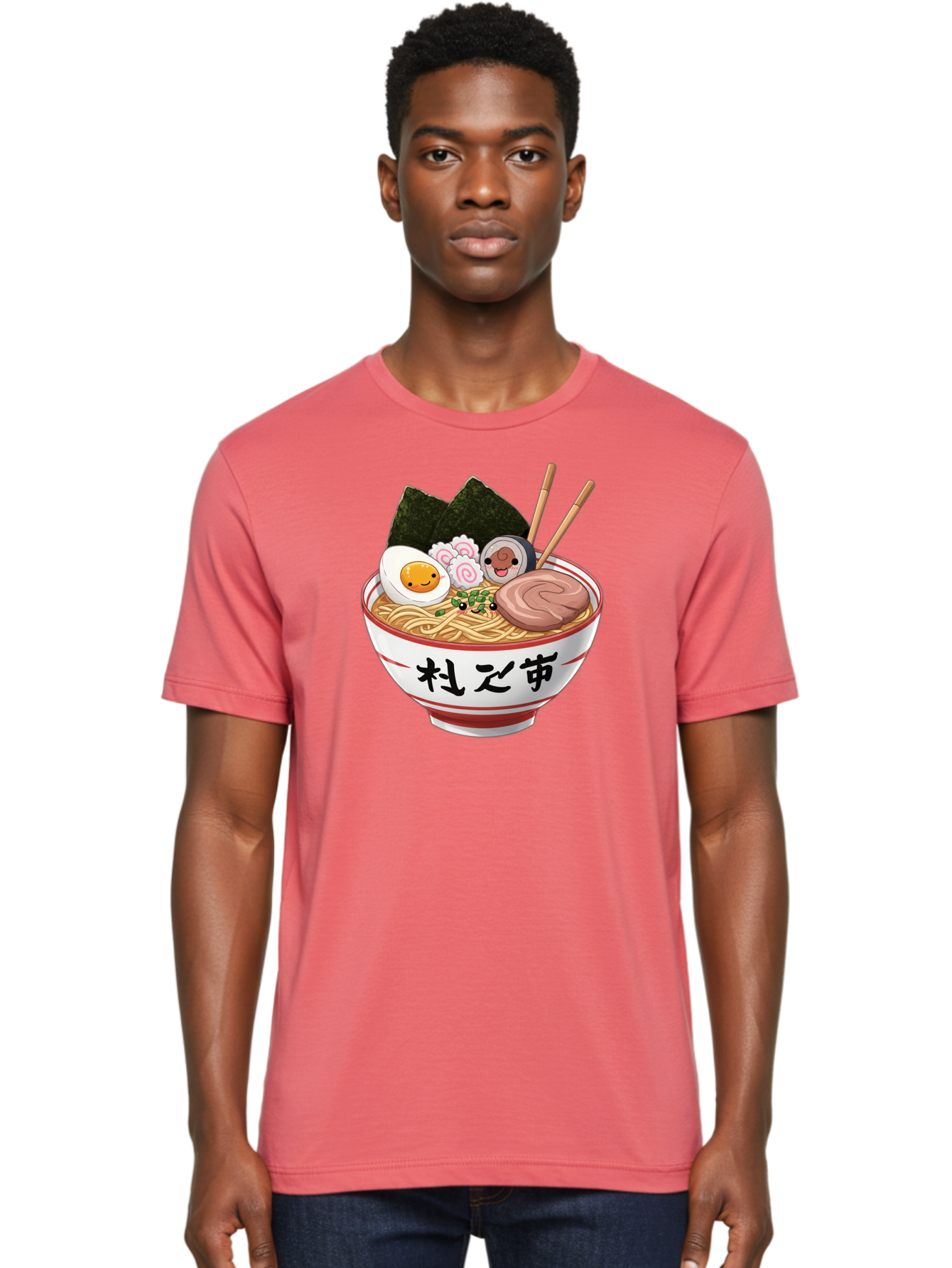 Ramen-4 Men'S Graphic Tee, 100% Cotton, Comfortable Casual Summer Wear, Machine Washable, Steaming Hot Ramen, Delicious Asian Noodle Soup, Appetizing Meal, Japanese Cuisine, Savory Flavors, Tasty Ingredients, Cartoon Style, Cute Food, Noodles, Bab284